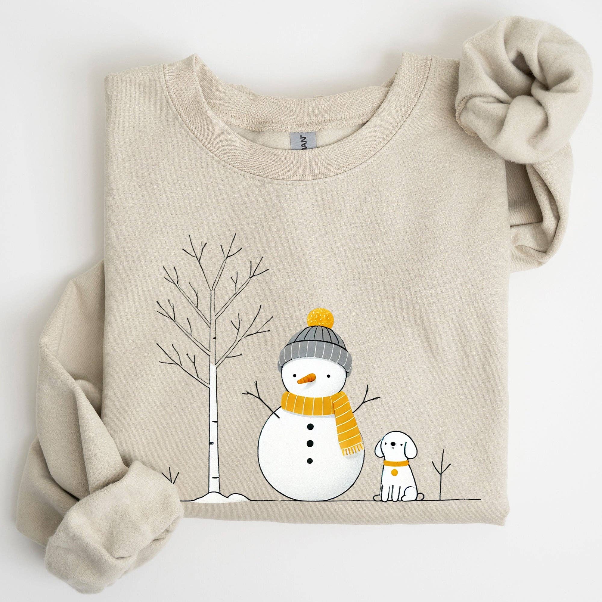Snowman and Dog, Cute, Winter Tree Christmas Snow Sweatshirt T-Shirts, Hoodie | PodTeesHub.com