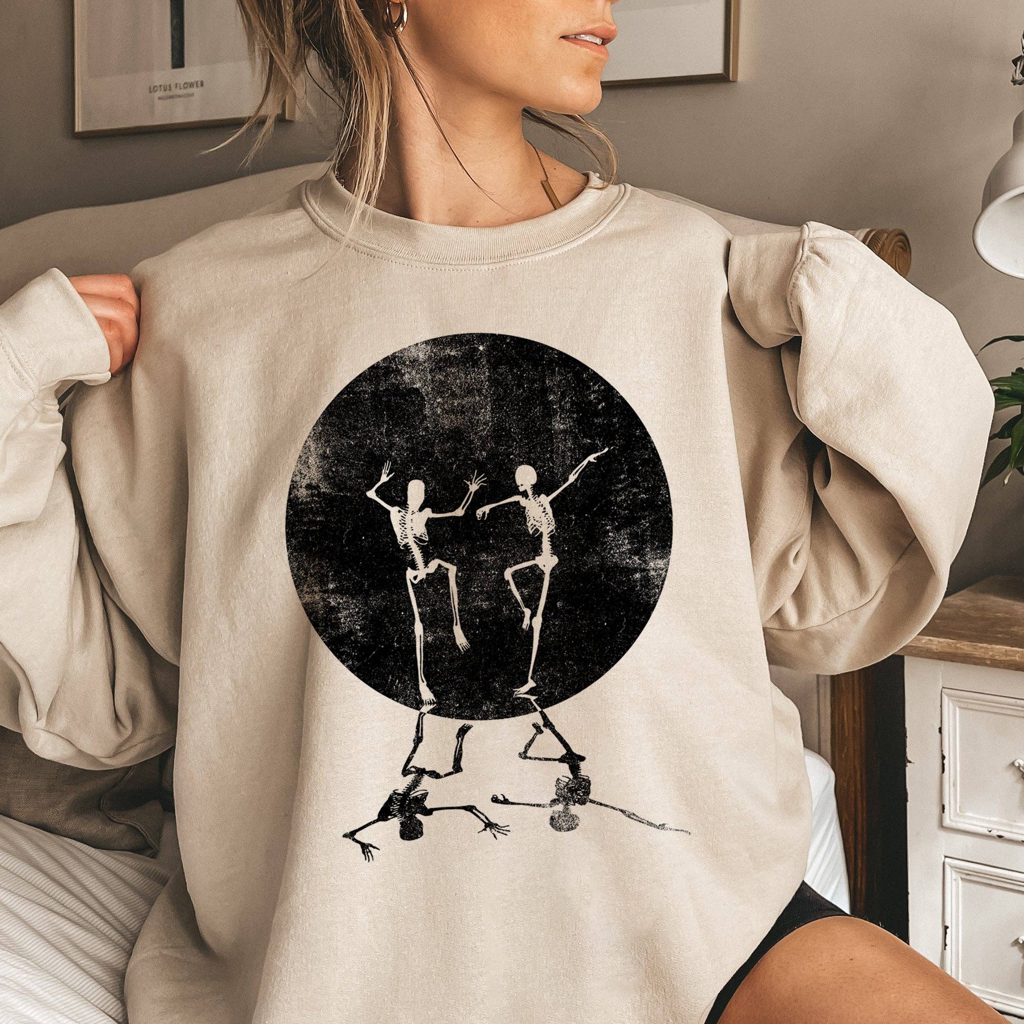 Skeleton Dancing Moon Vintage Halloween Sweatshirt T-Shirts, Hoodie | PodTeesHub.com