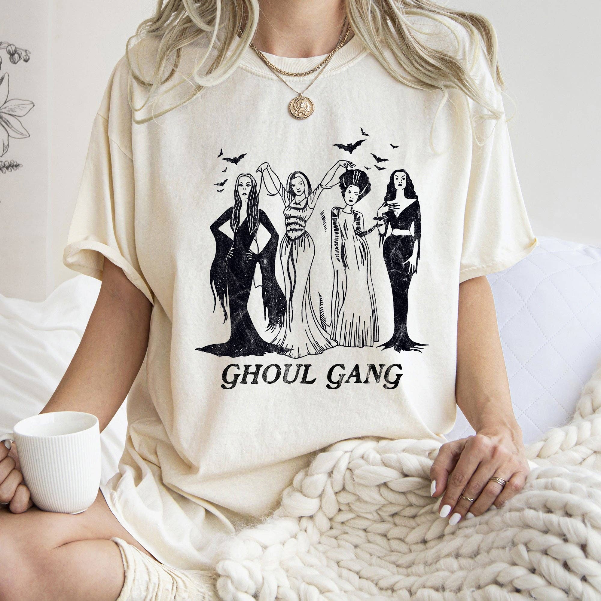 Ghoul Gang Retro Halloween T-Shirt Black Print Hoodie, Sweatshirt | PodTeesHub.com