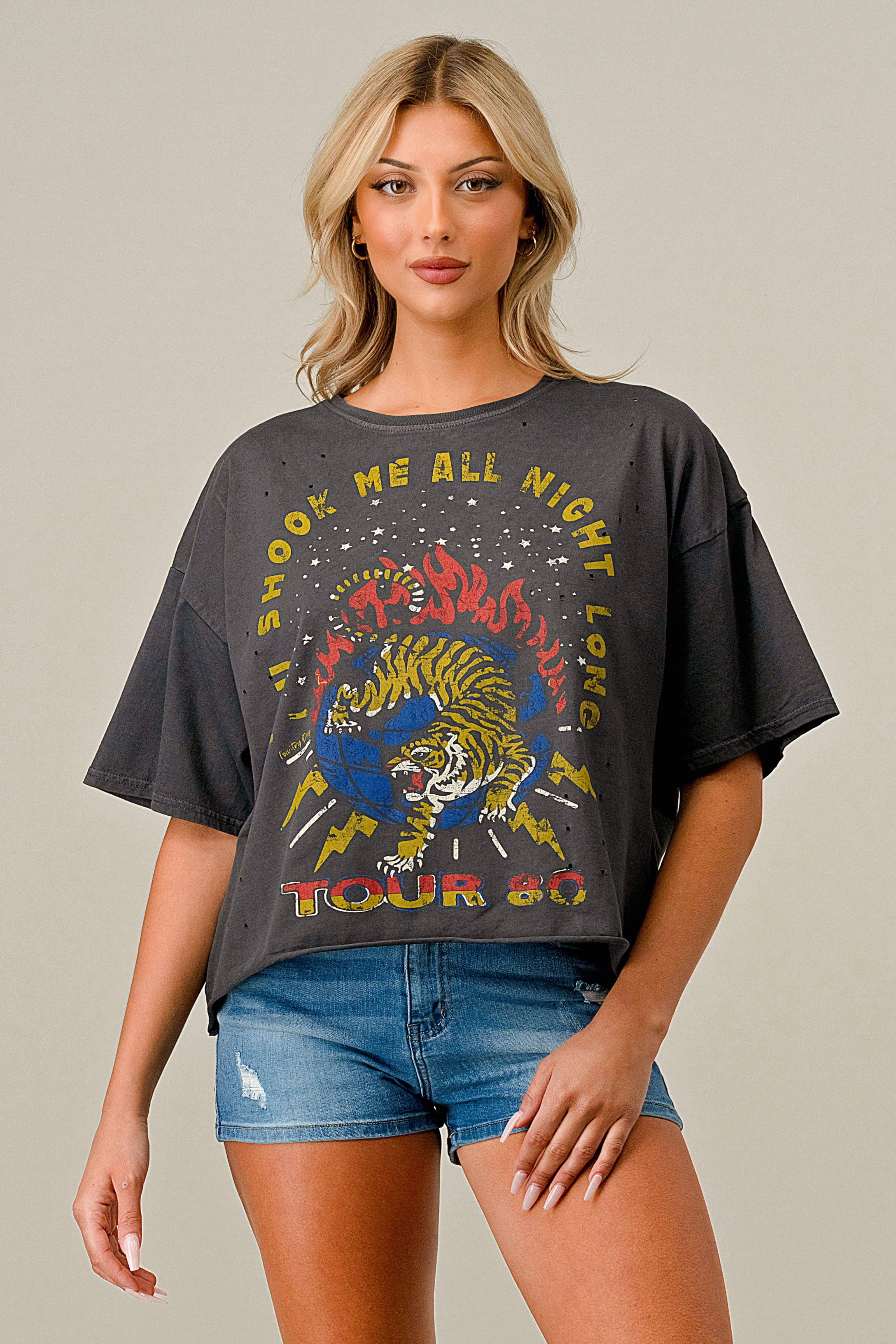 You Shook Me Oversized 1980's  Distressed Cropped  T- Shirt Hoodie, Sweatshirt | PodTeesHub.com