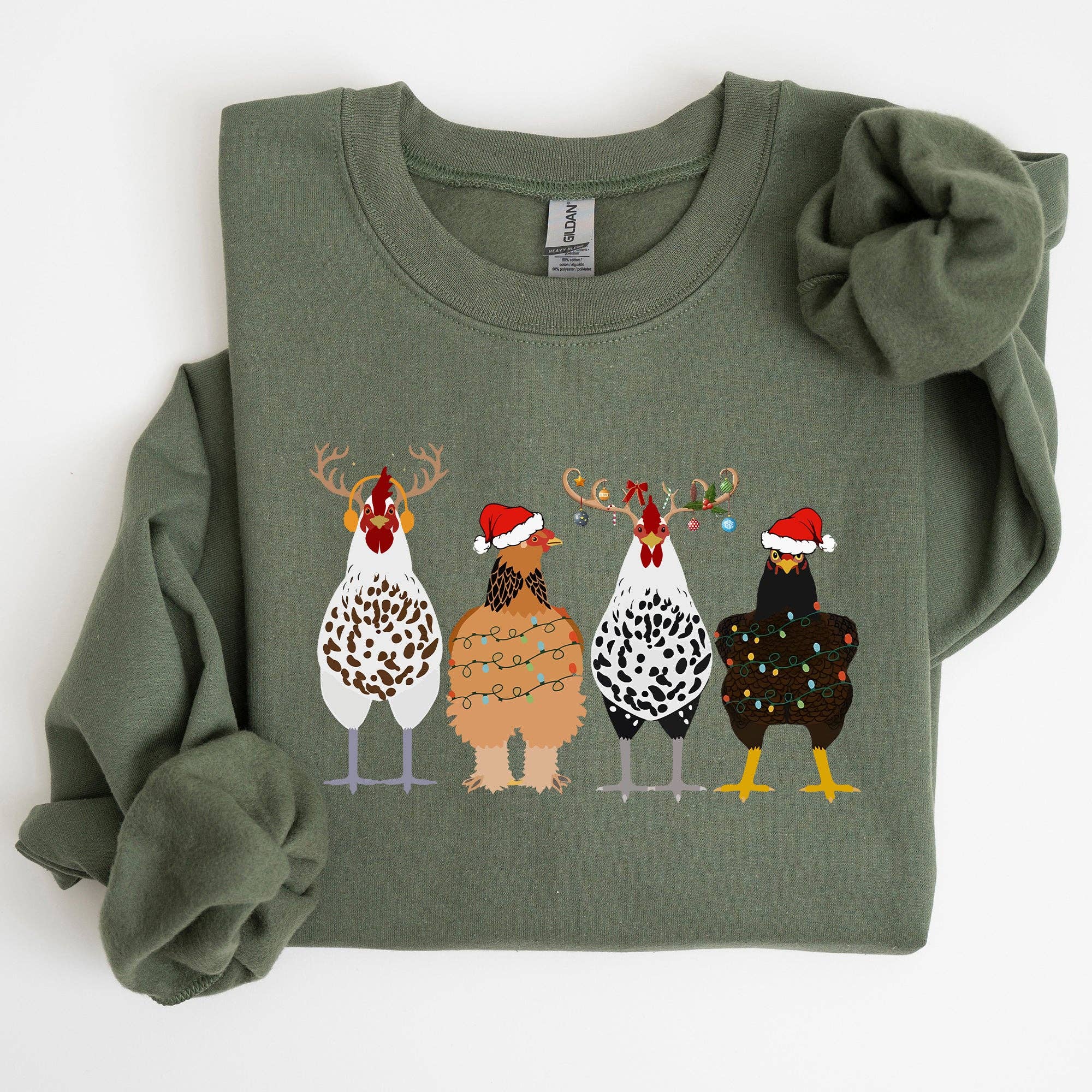 Christmas Chickens in A Row, Farm Life, Sweatshirt T-Shirts, Hoodie | PodTeesHub.com