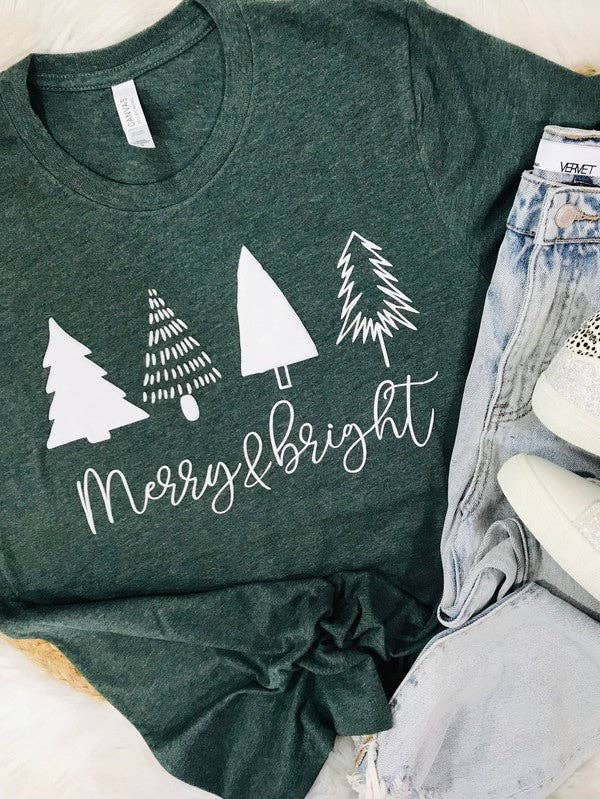 Merry and Bright Tree Trio Puff Tee Hoodie, Sweatshirt | PodTeesHub.com