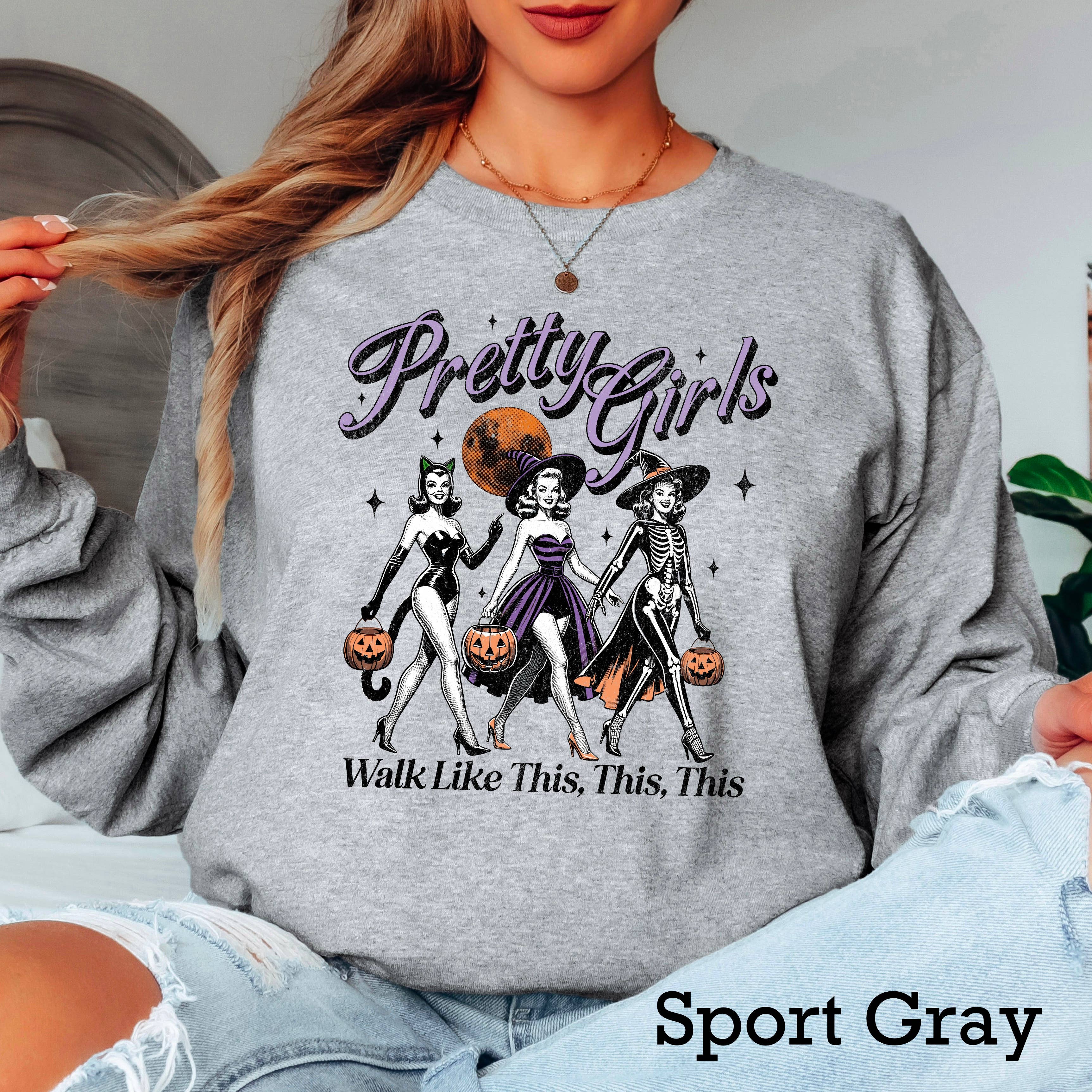 Halloween 2025 Pretty Girls Long Sleeve Shirt | Gildan Hoodie, Sweatshirt | PodTeesHub.com