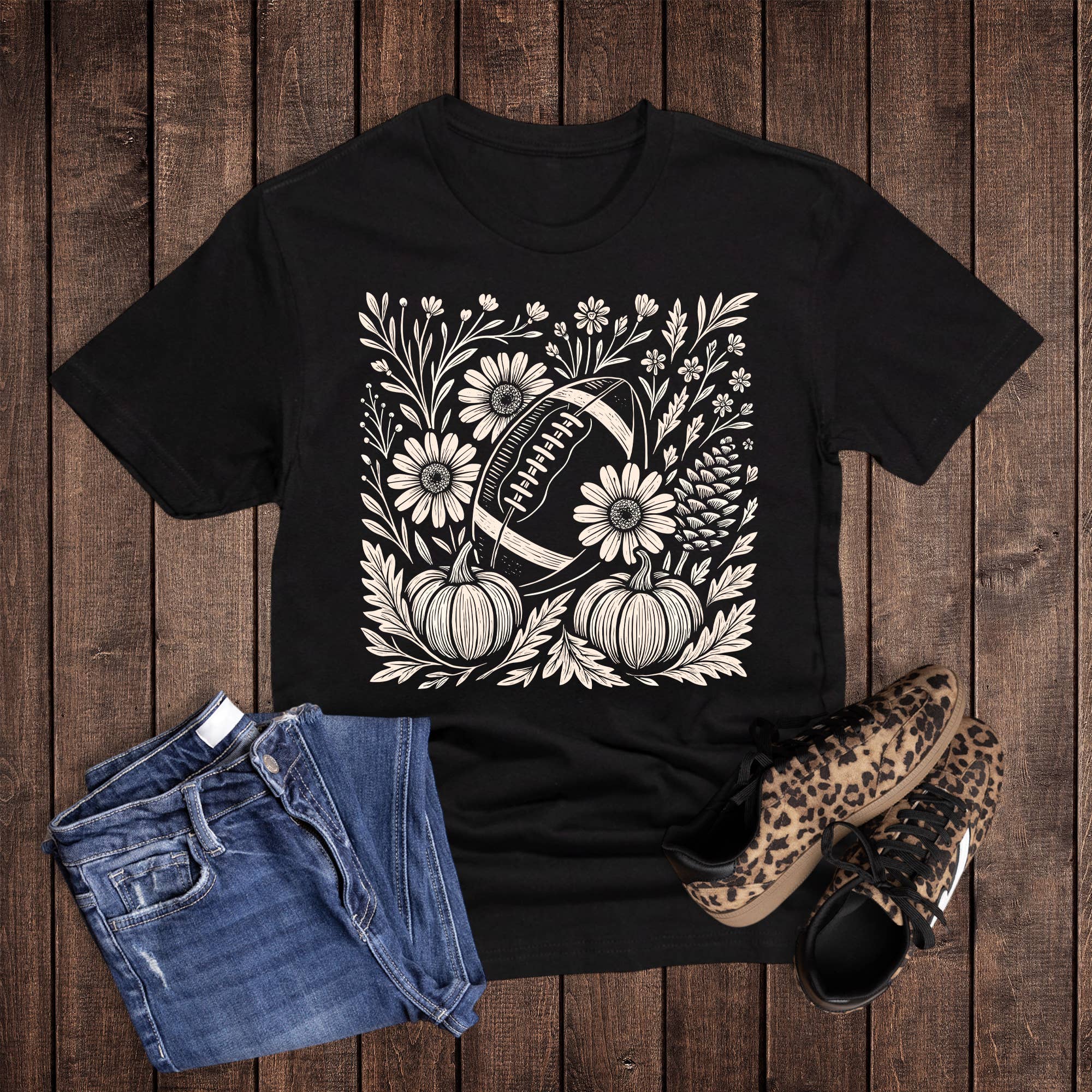 Floral Pumpkin Football Graphic Tee Hoodie, Sweatshirt | PodTeesHub.com