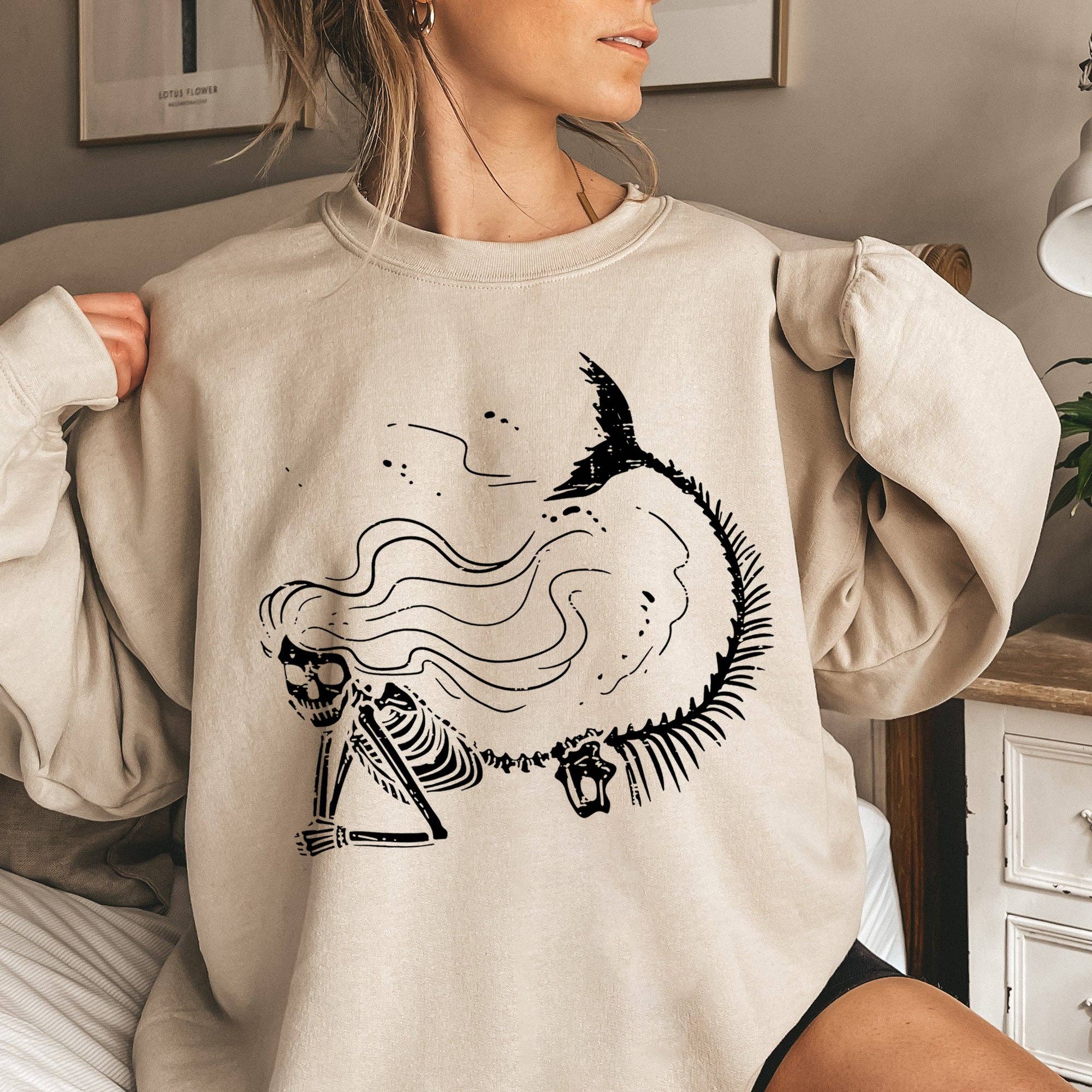 Mermaid Skeleton Halloween Sweatshirt T-Shirts, Hoodie | PodTeesHub.com