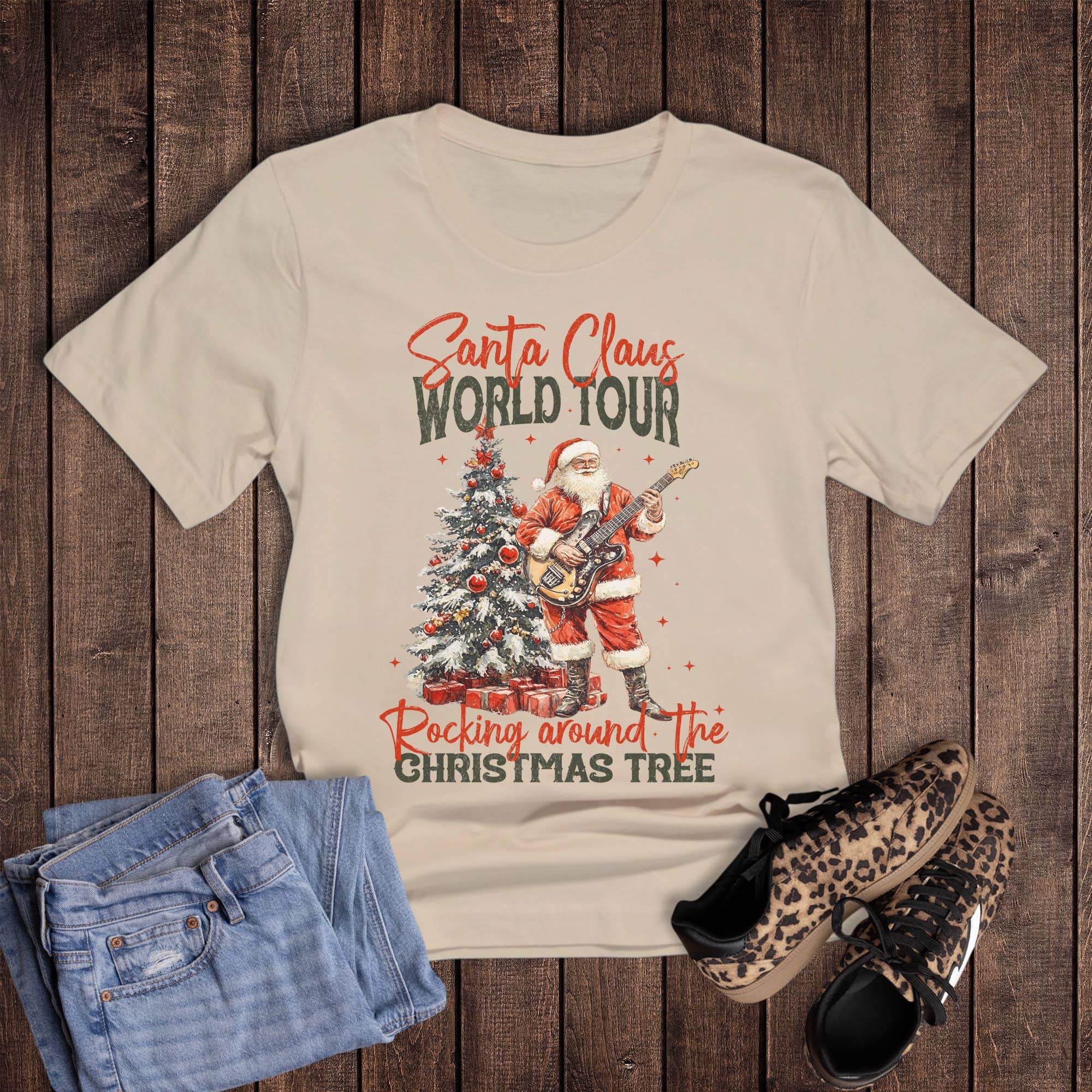 Christmas Rocking Around the Tree Santa Graphic Tee Hoodie, Sweatshirt | PodTeesHub.com