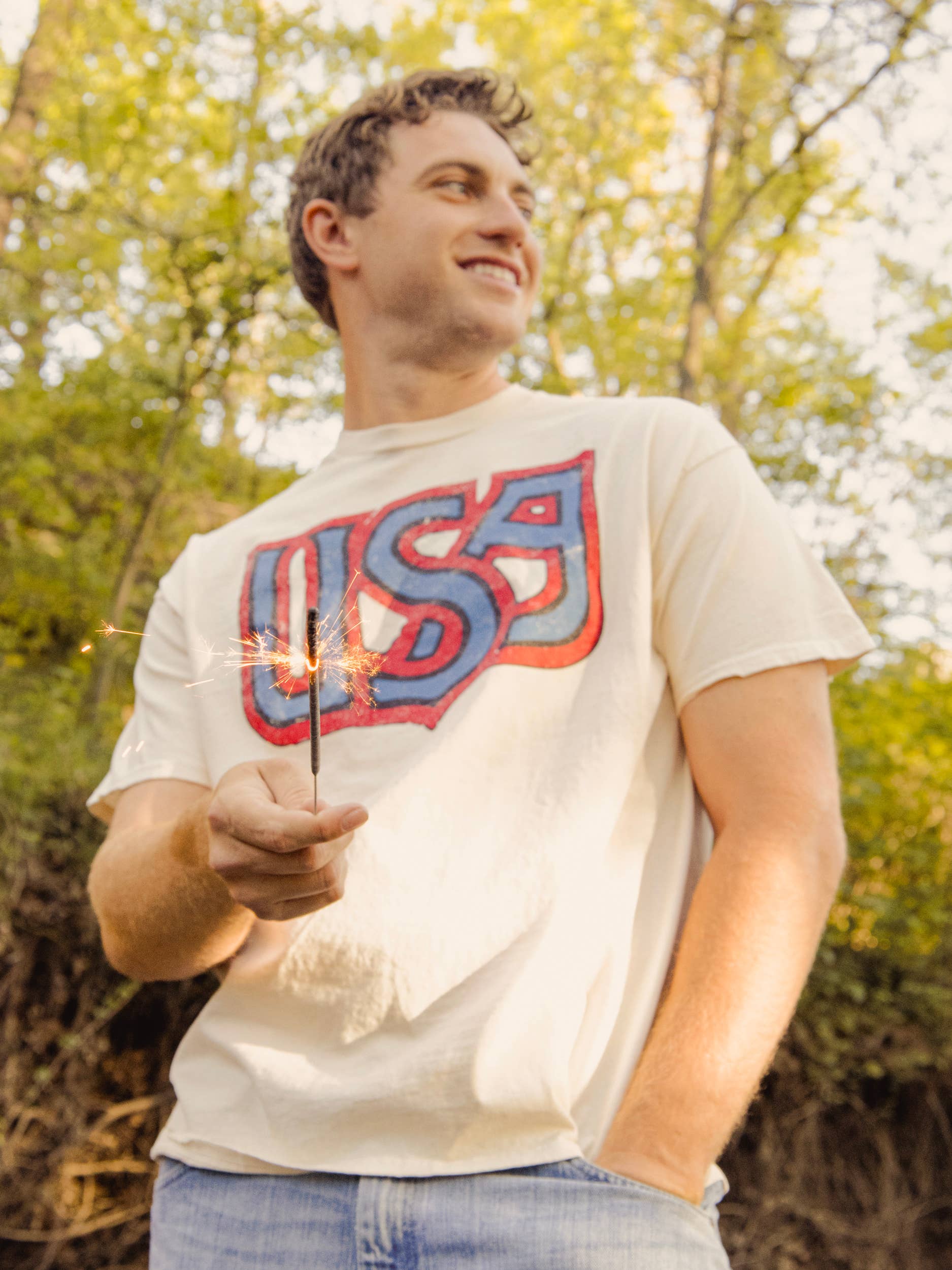4th of July USA Monogram Off White Thrifted Tee Hoodie, Sweatshirt | PodTeesHub.com