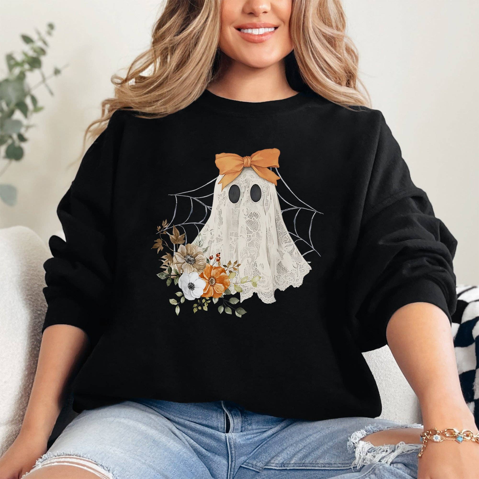 Lace Ghost, Halloween, Lacey Flowers, Spider Web Sweatshirt T-Shirts, Hoodie | PodTeesHub.com