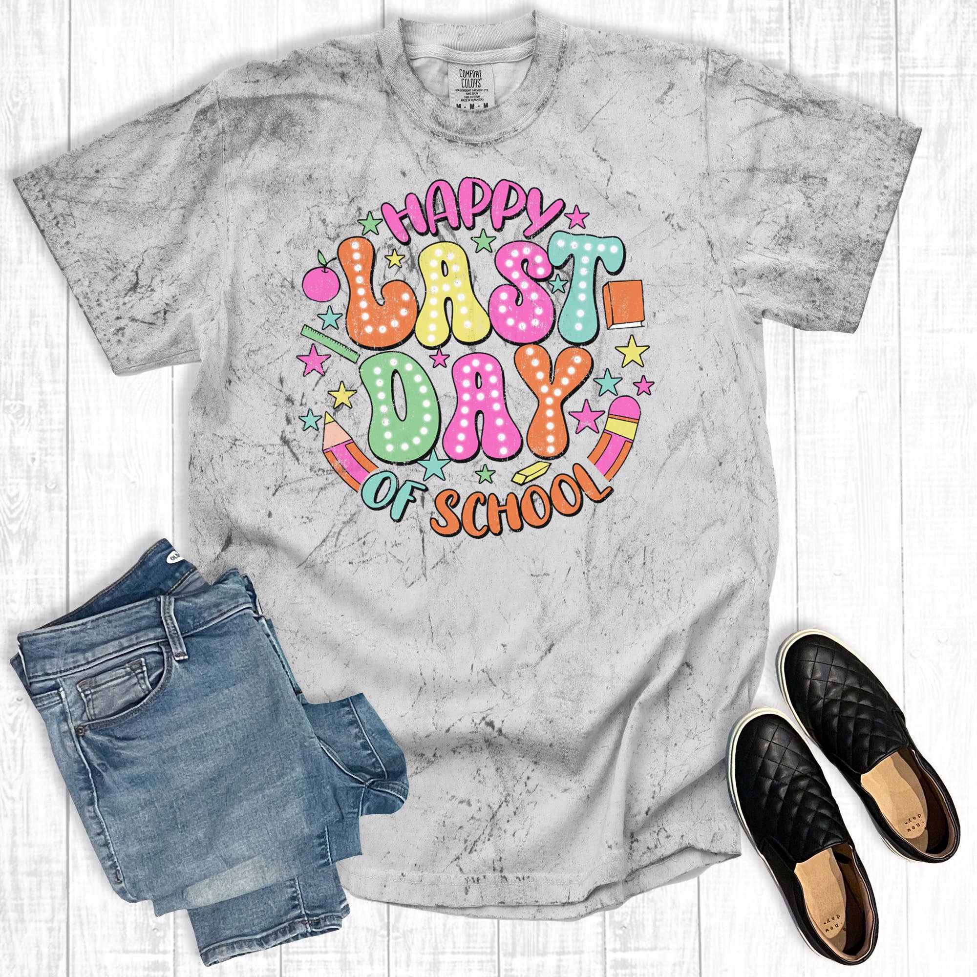 Teacher Happy Last Day of School Comfort Colors Graphic Tee Hoodie, Sweatshirt | PodTeesHub.com