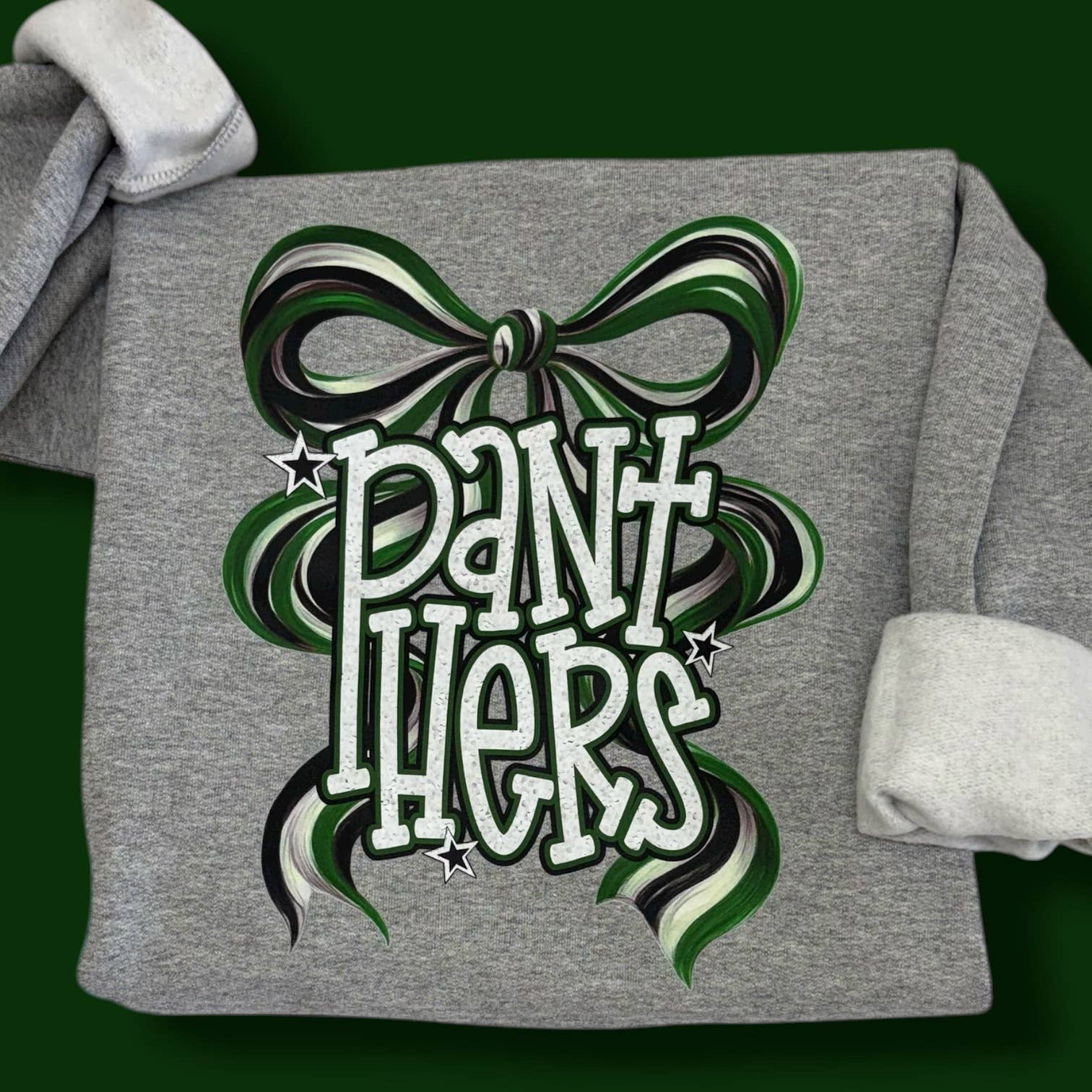 Panthers Green Long Bow Sweatshirt T-Shirts, Hoodie | PodTeesHub.com