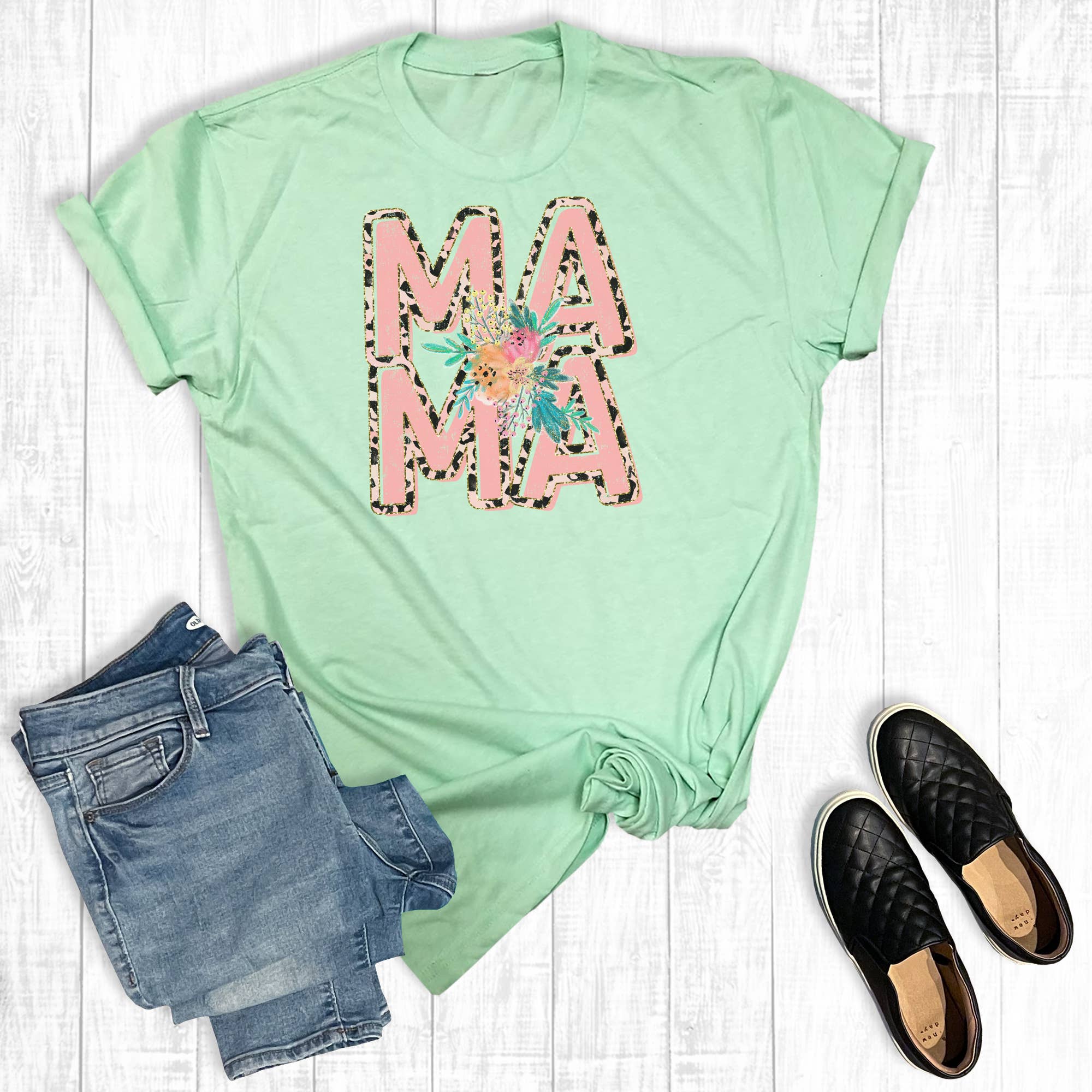 Leopard Mama Flowers Graphic Tee Hoodie, Sweatshirt | PodTeesHub.com