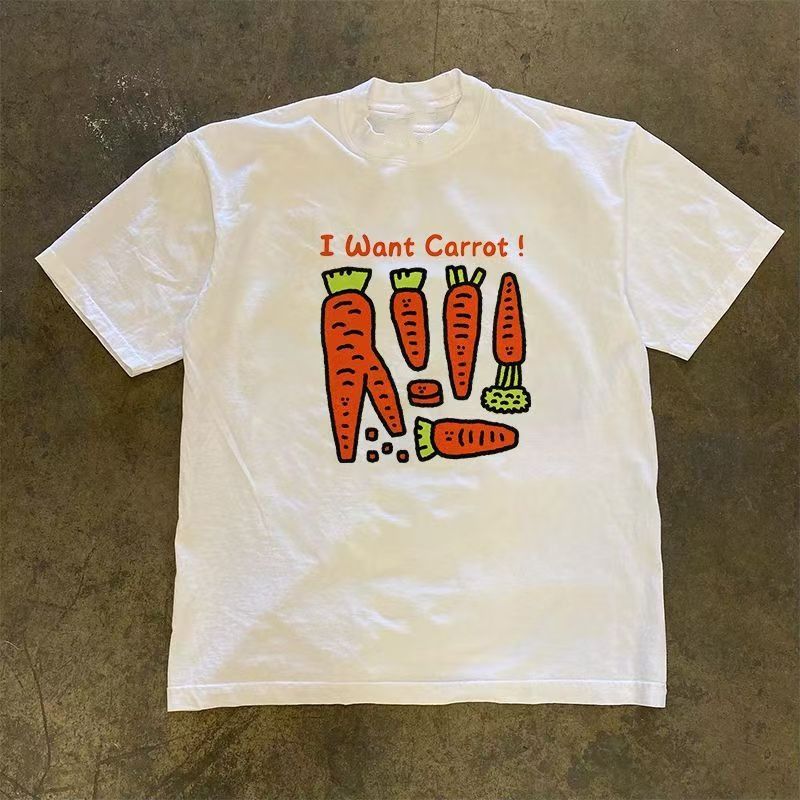 Japanese Brand White Retro Carrot Print Cotton T Shirt Hoodie, Sweatshirt | PodTeesHub.com