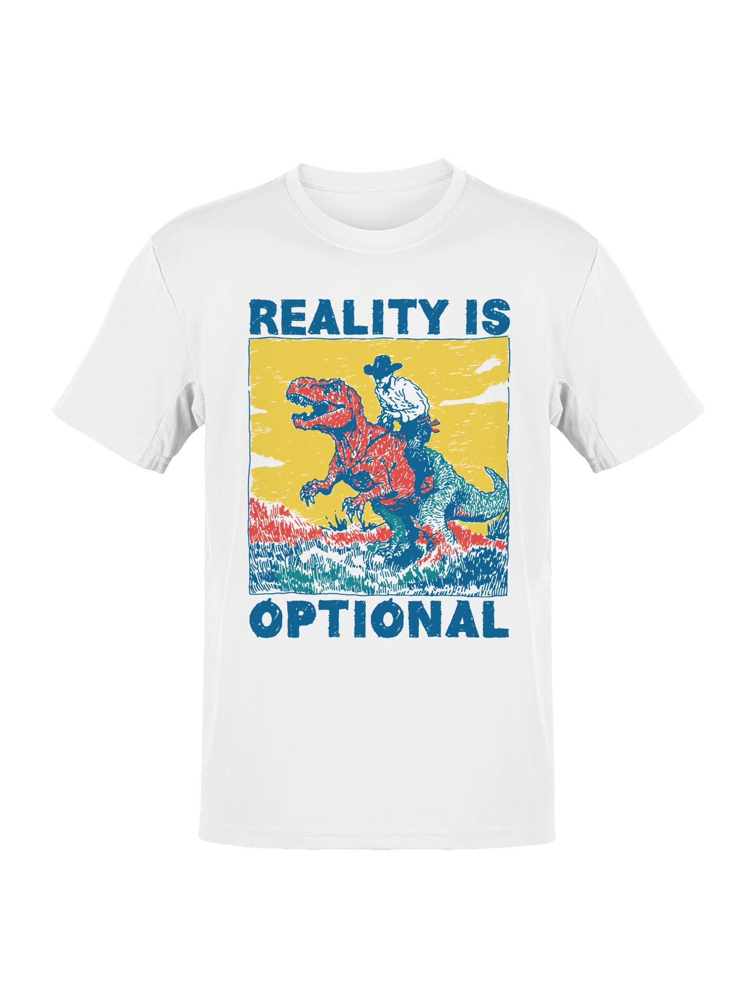 Reality Is Optional Dinosaur Cowboy Men's T-Shirt Hoodie, Sweatshirt | PodTeesHub.com