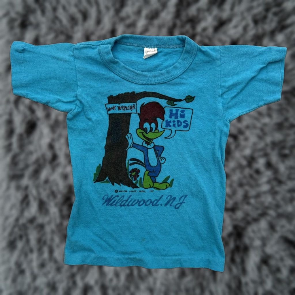 Vintage Woody Woodpecker Shirt Kids Size 6 Blue Cartoon Tee 80s Wildwood Nj Boys T Shirt Hoodie, Sweatshirt | PodTeesHub.com