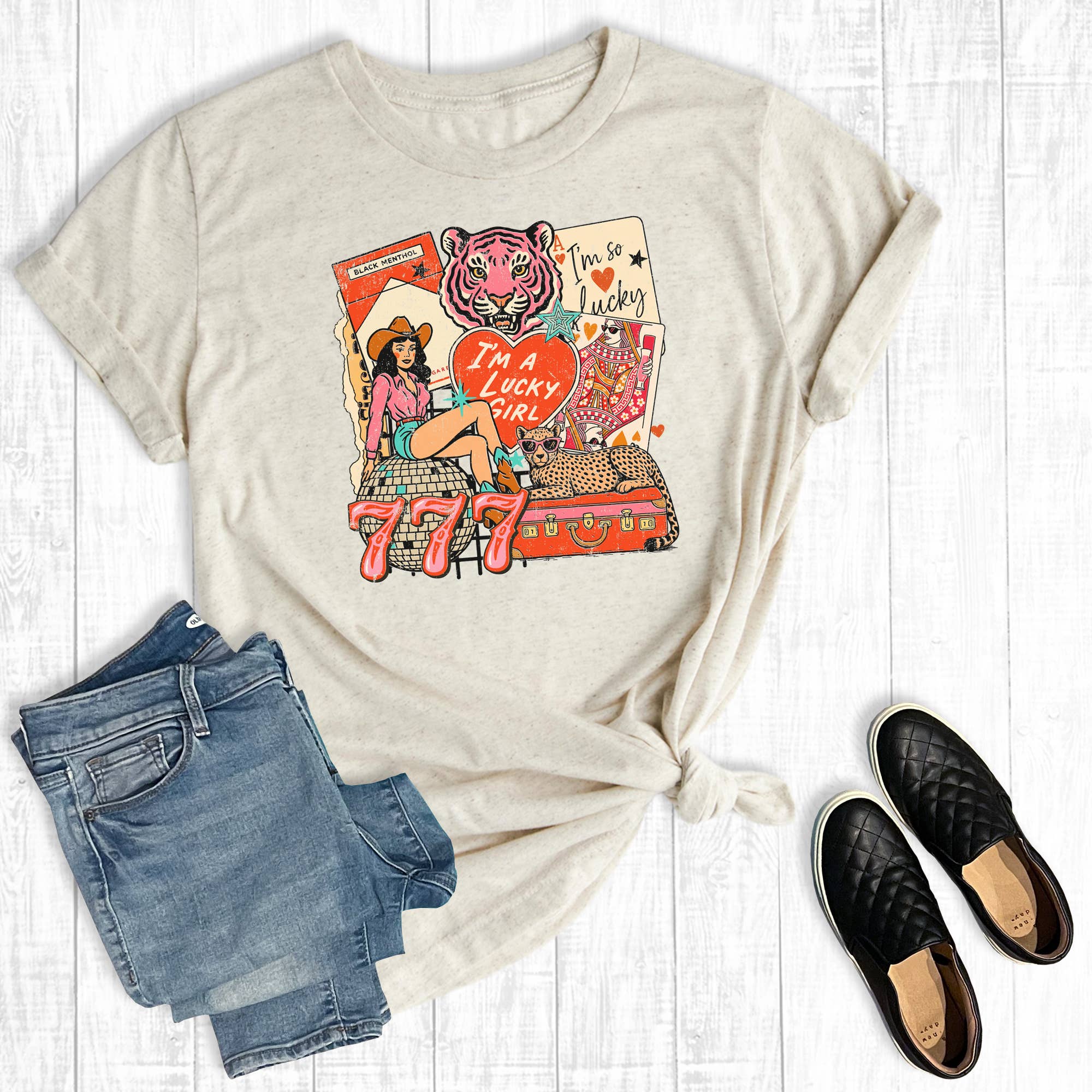 Western I'm A Lucky Cowgirl Collage Graphic Tee Hoodie, Sweatshirt | PodTeesHub.com