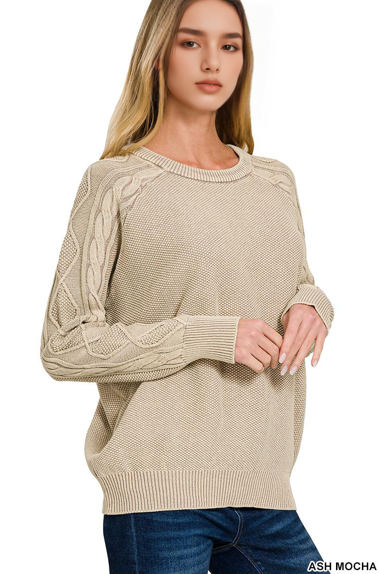,..0807 Washed Cable Sleeve Crewneck Sweater SI-26021 T-Shirts, Hoodie, Sweatshirt | PodTeesHub.com