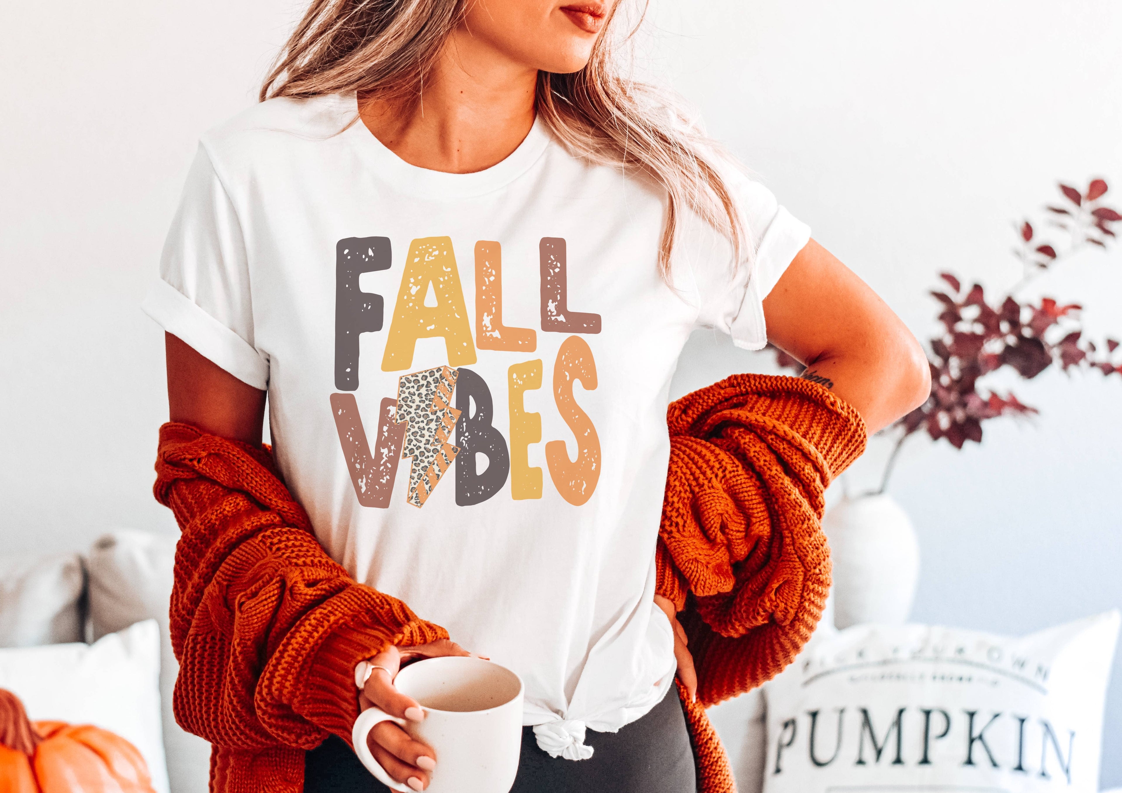 Fall Vibes Lightening Bolt | Pumpkin Fall Shirt Graphic Tees Hoodie, Sweatshirt | PodTeesHub.com