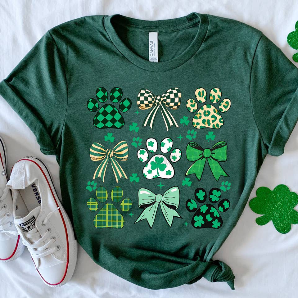 Patterned Shamrock Paw Prints Tee Hoodie, Sweatshirt | PodTeesHub.com