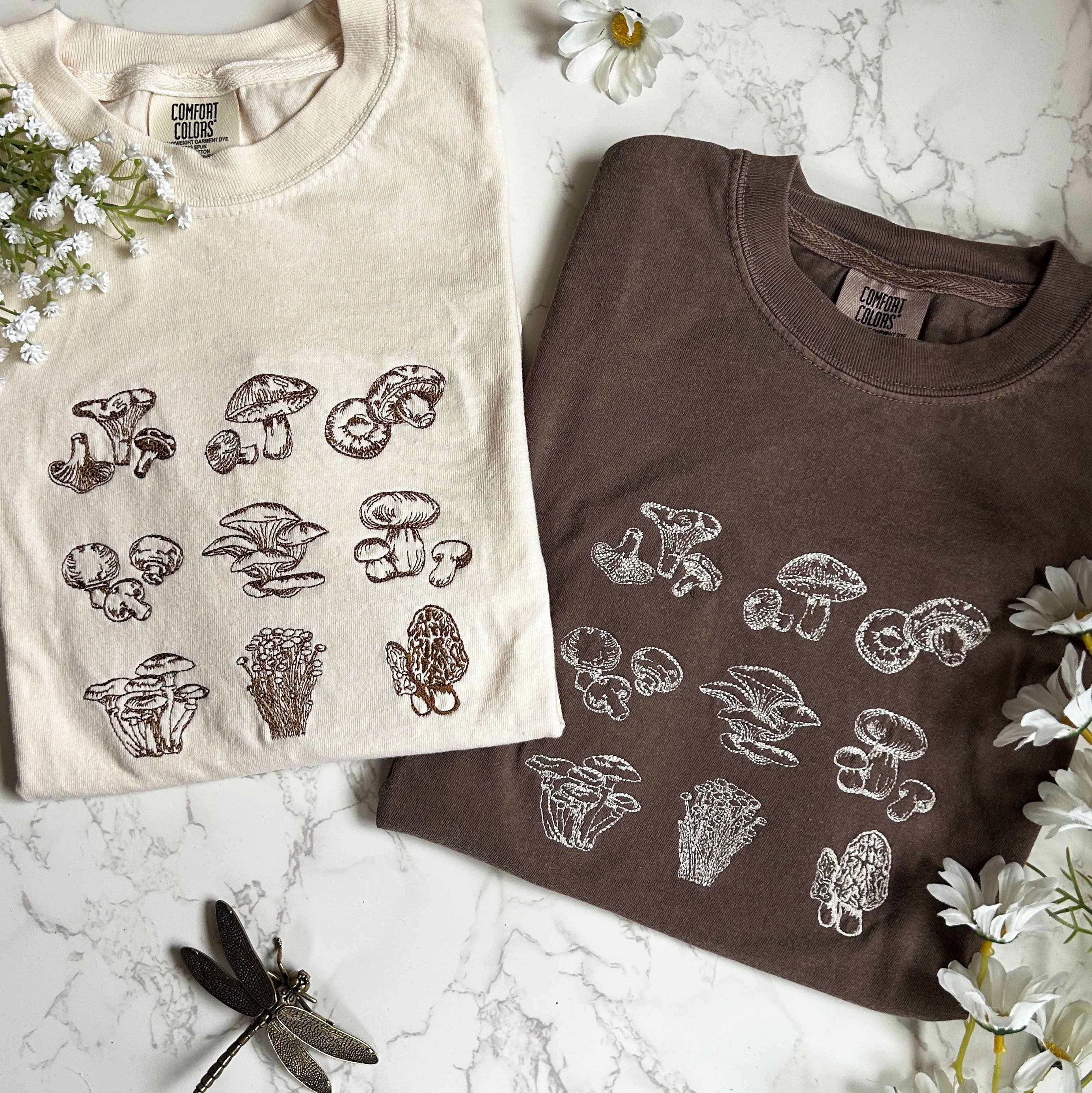 Embroidered Mushroom Outdoorsy Plant Tshirt Hoodie, Sweatshirt | PodTeesHub.com
