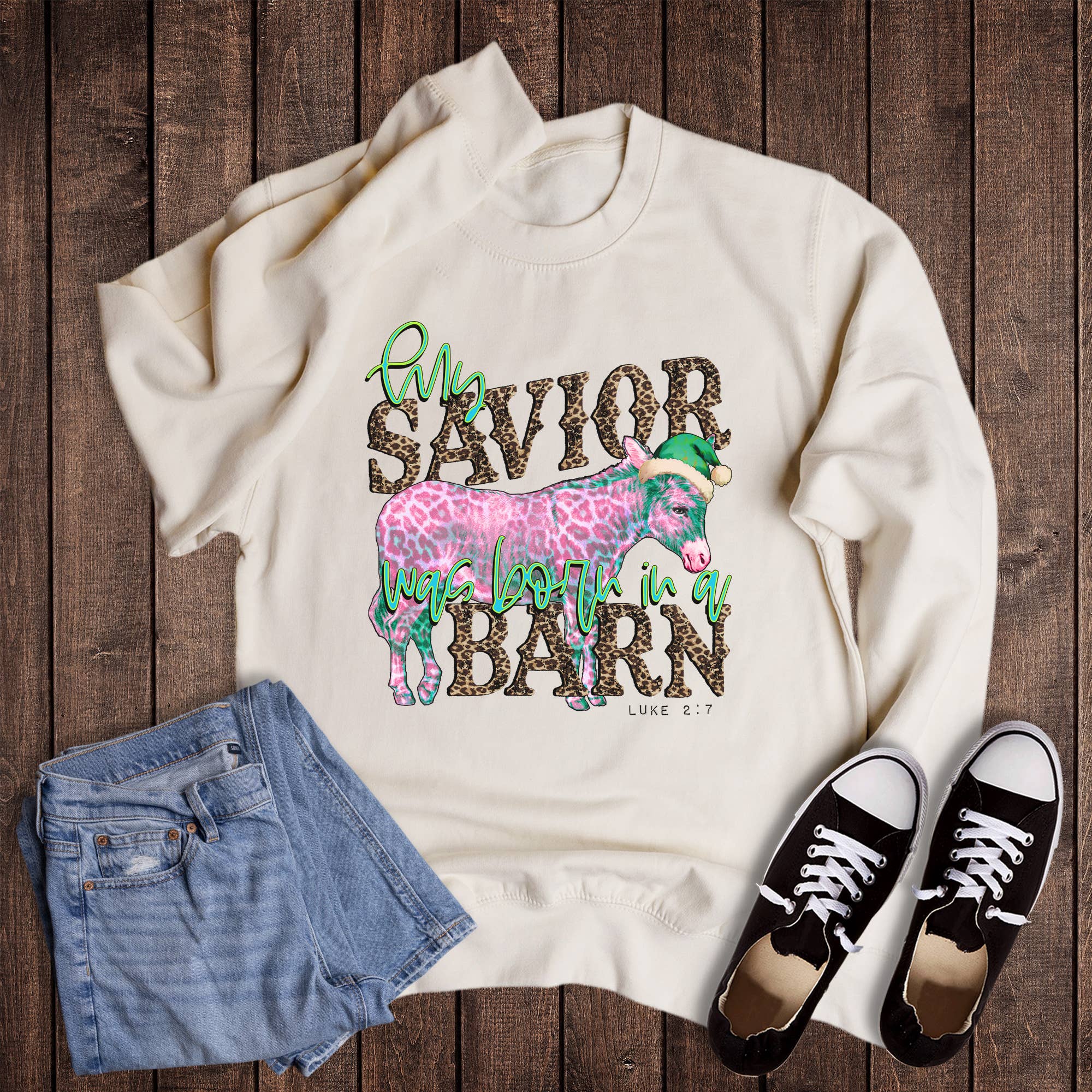 Christmas Faith My Savior Was Born in A Barn Sweatshirt T-Shirts, Hoodie | PodTeesHub.com