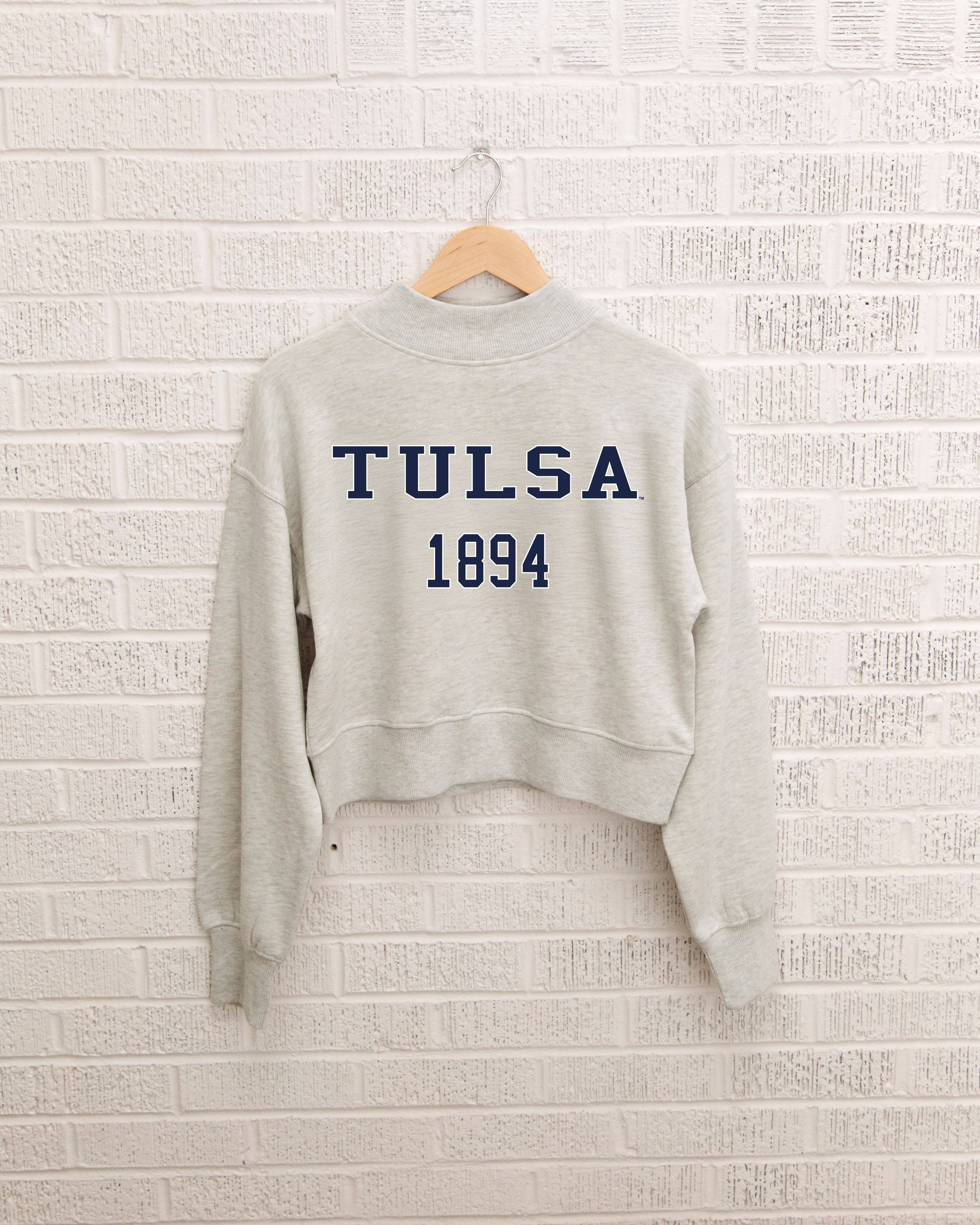 Tu Tulsa College Block Puff Ink Gray Mock Neck Sweatshirt T-Shirts, Hoodie | PodTeesHub.com