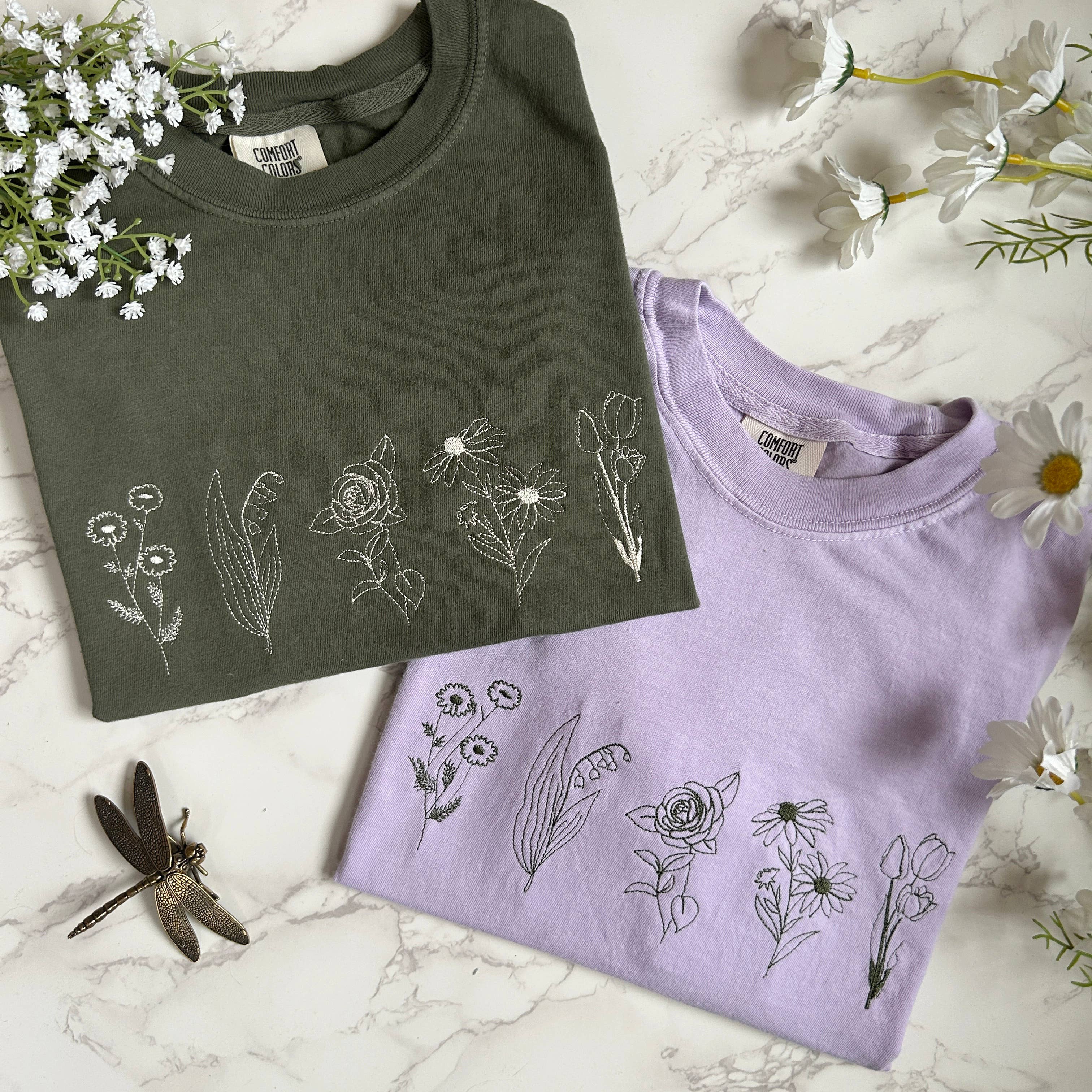 Embroidered Wildflower Spring Outdoorsy Plant Tshirt Hoodie, Sweatshirt | PodTeesHub.com