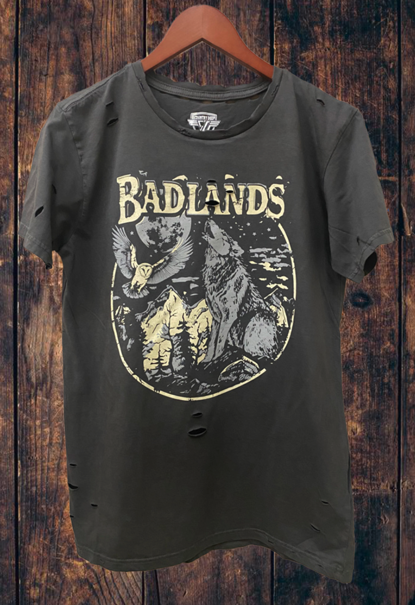 Badland Wolf 1980's Distressed T-Shirt Hoodie, Sweatshirt | PodTeesHub.com