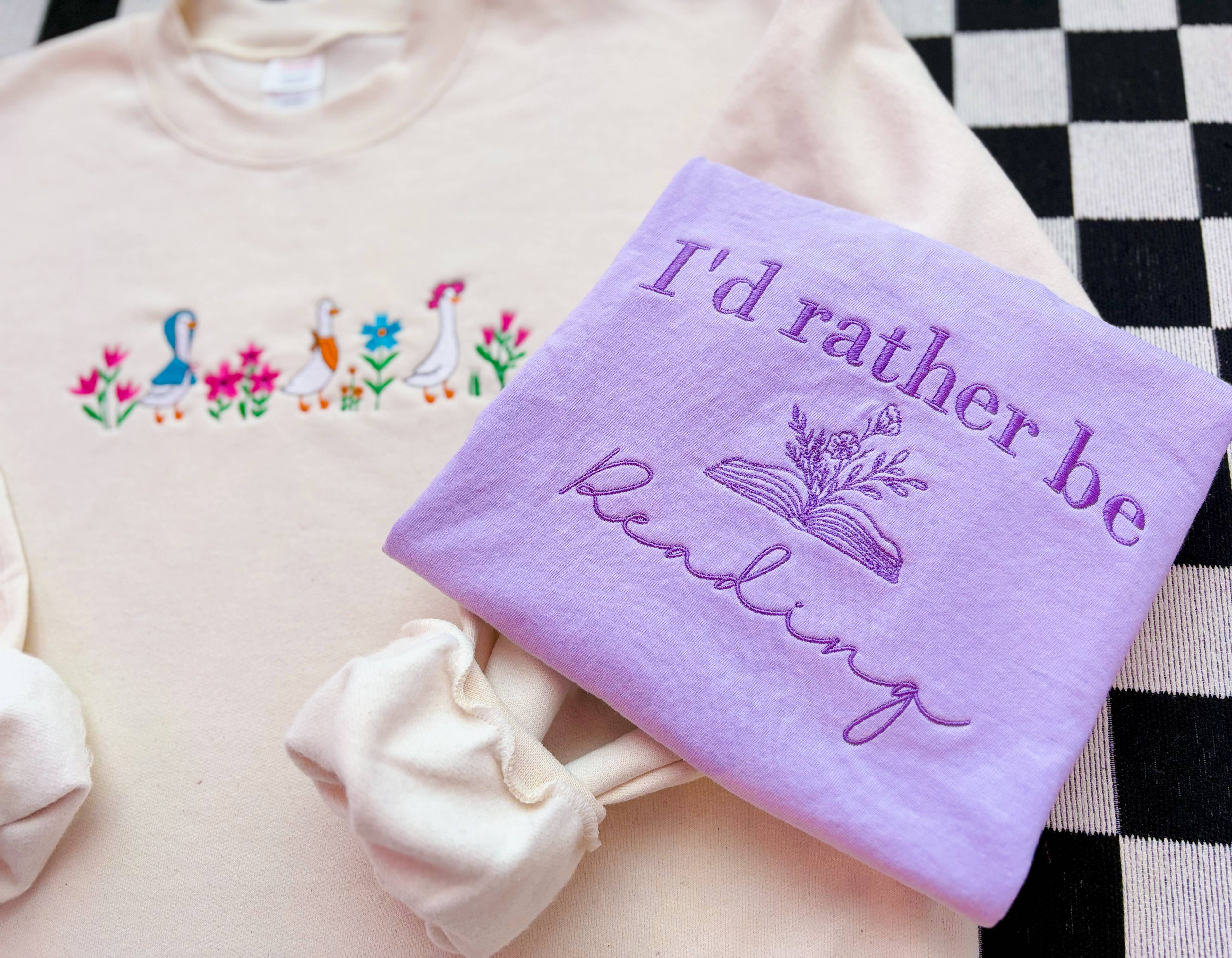 I'd Rather Be Reading Embroidered Tee | Spring Book Shirt Hoodie, Sweatshirt | PodTeesHub.com