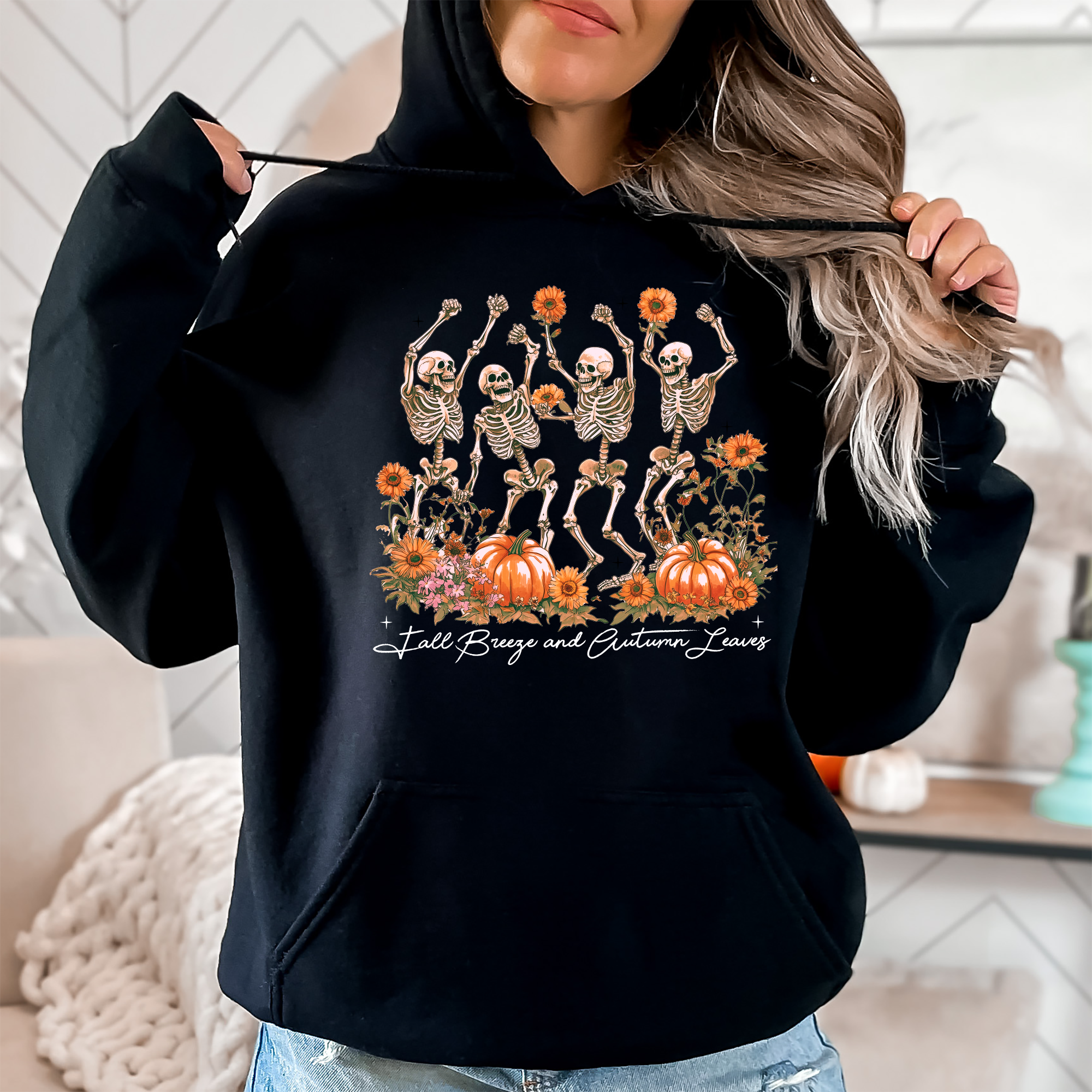 Fall Breeze and Autumn Leaves Fall, Pumpkin Skeleton, Hoodie T-Shirts, Sweatshirt | PodTeesHub.com