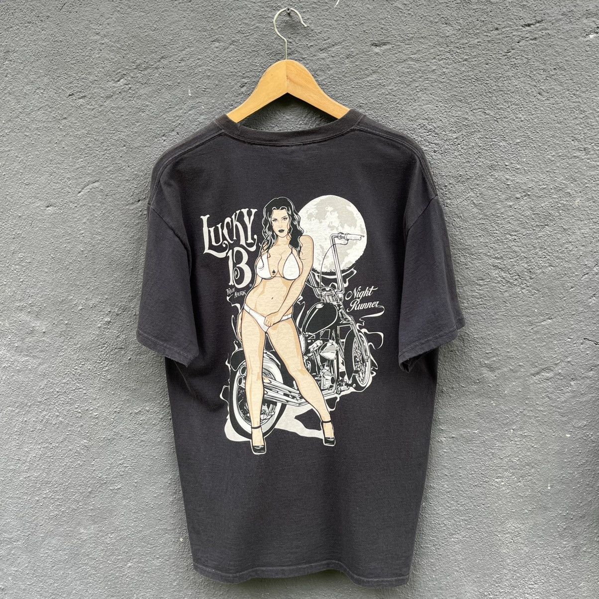 Thrashed Faded Vintage Naked Girl Lucky 13 Streetwear Tee Hoodie, Sweatshirt | PodTeesHub.com