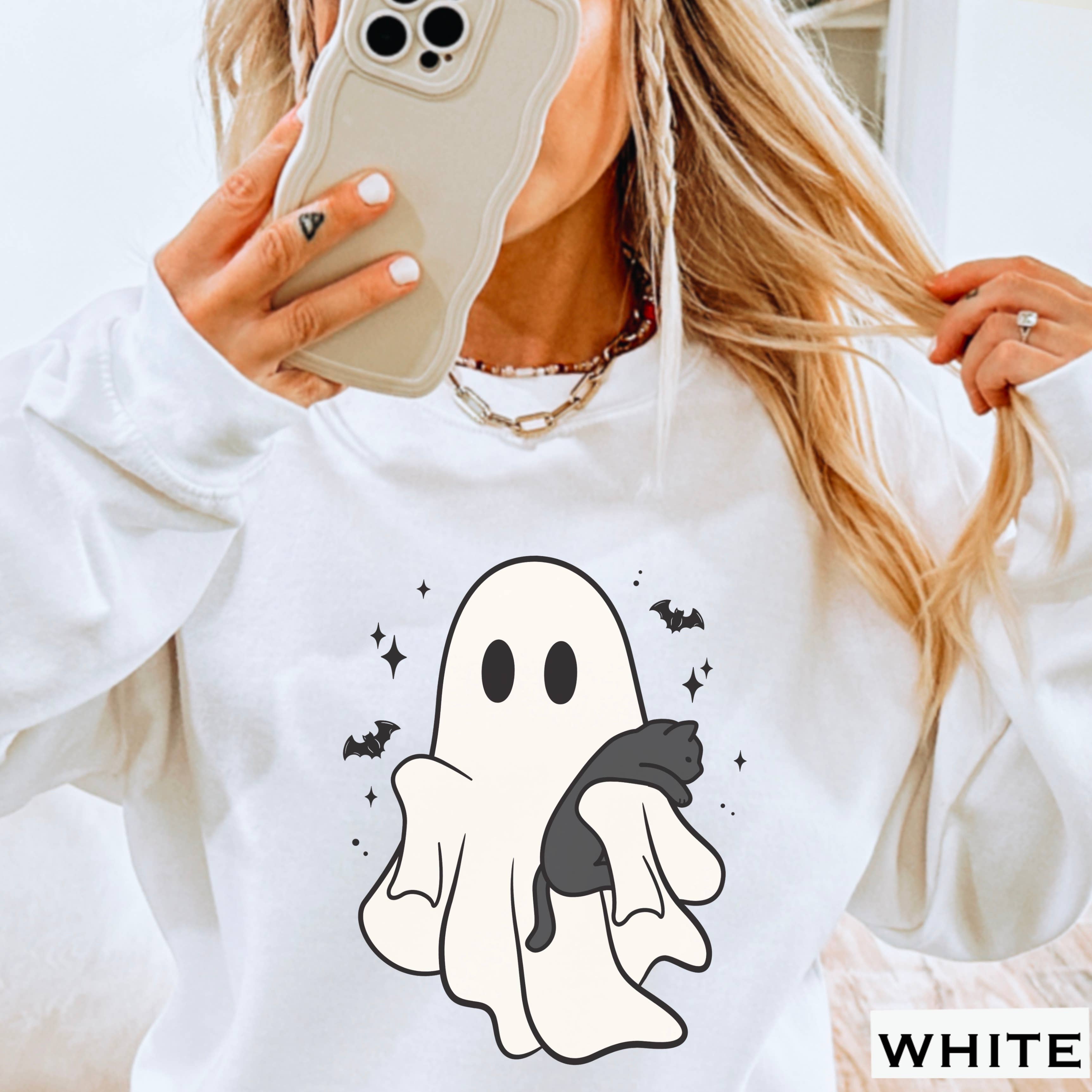 Ghost Cat Halloween 2025 Sweatshirt Women T-Shirts, Hoodie | PodTeesHub.com