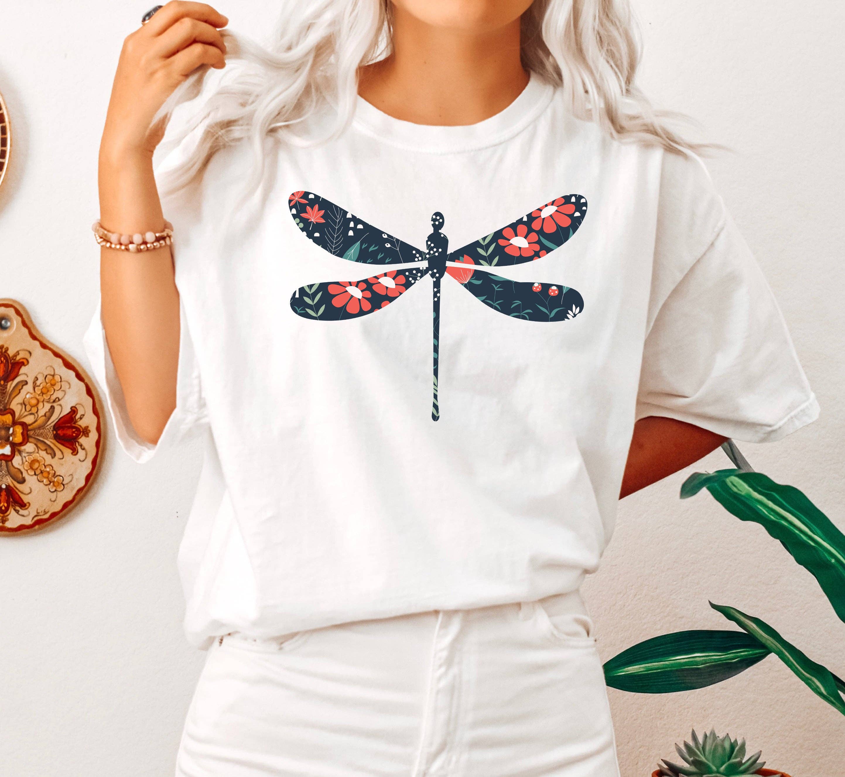 Dragonfly Red Floral Print T-Shirt Hoodie, Sweatshirt | PodTeesHub.com