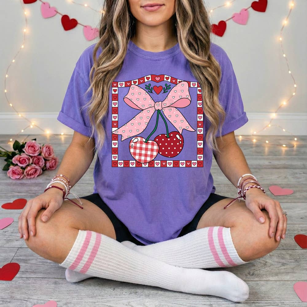 Coquette Valentine Cherries Love Tee Hoodie, Sweatshirt | PodTeesHub.com