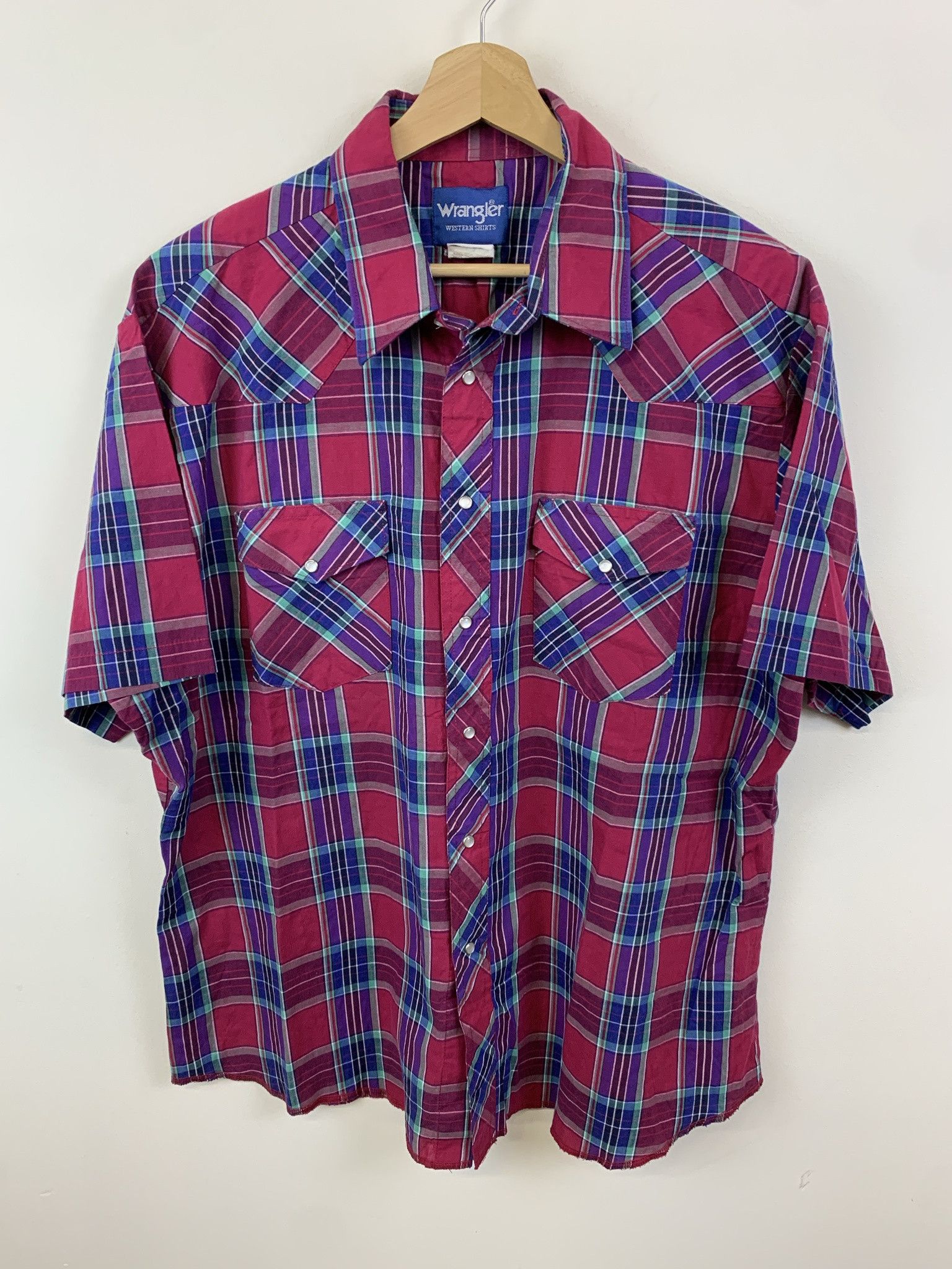 Vintage 1990s Wrangler Red Check Western Pearl Snap Shirt Size Xl Hoodie, Sweatshirt | PodTeesHub.com