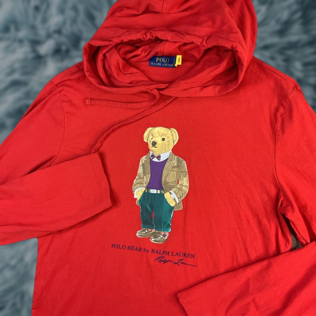 Ralph Lauren Polo Ralph Lauren Hooded Tee Polo Bear Graphic Tee Teddy Pullover Men M Red Shirt Hoodie, Sweatshirt