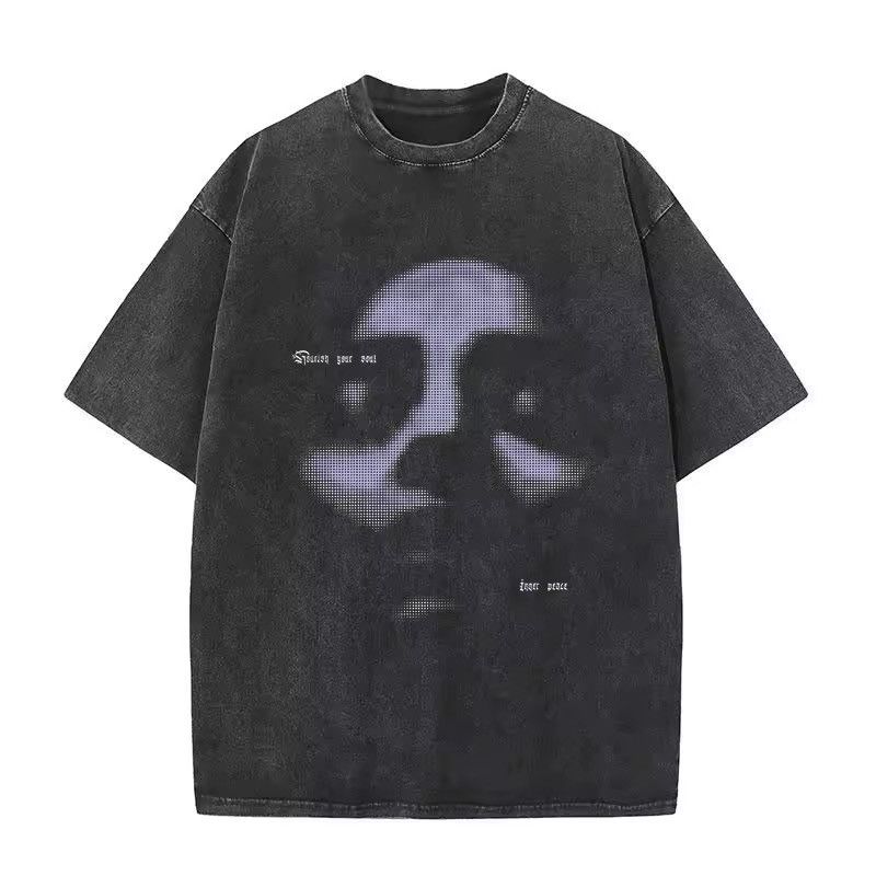Vintage Design Abstract Retro Face Printed Washed T Shirt Y2k Hoodie, Sweatshirt | PodTeesHub.com