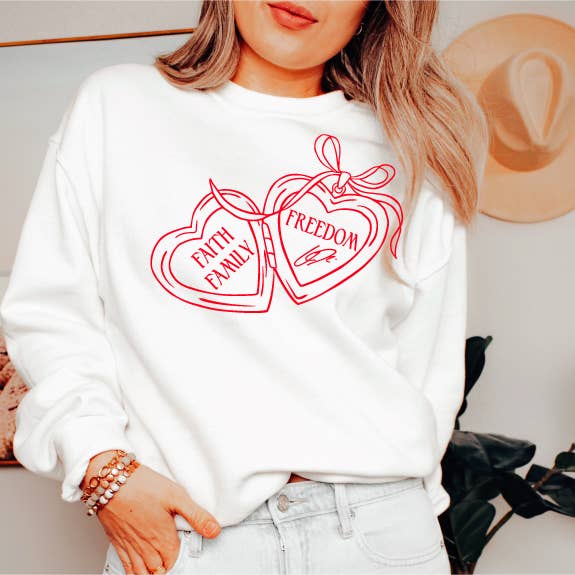 Faith Family Freedom Heart Locket Crew Sweatshirt, White T-Shirts, Hoodie | PodTeesHub.com