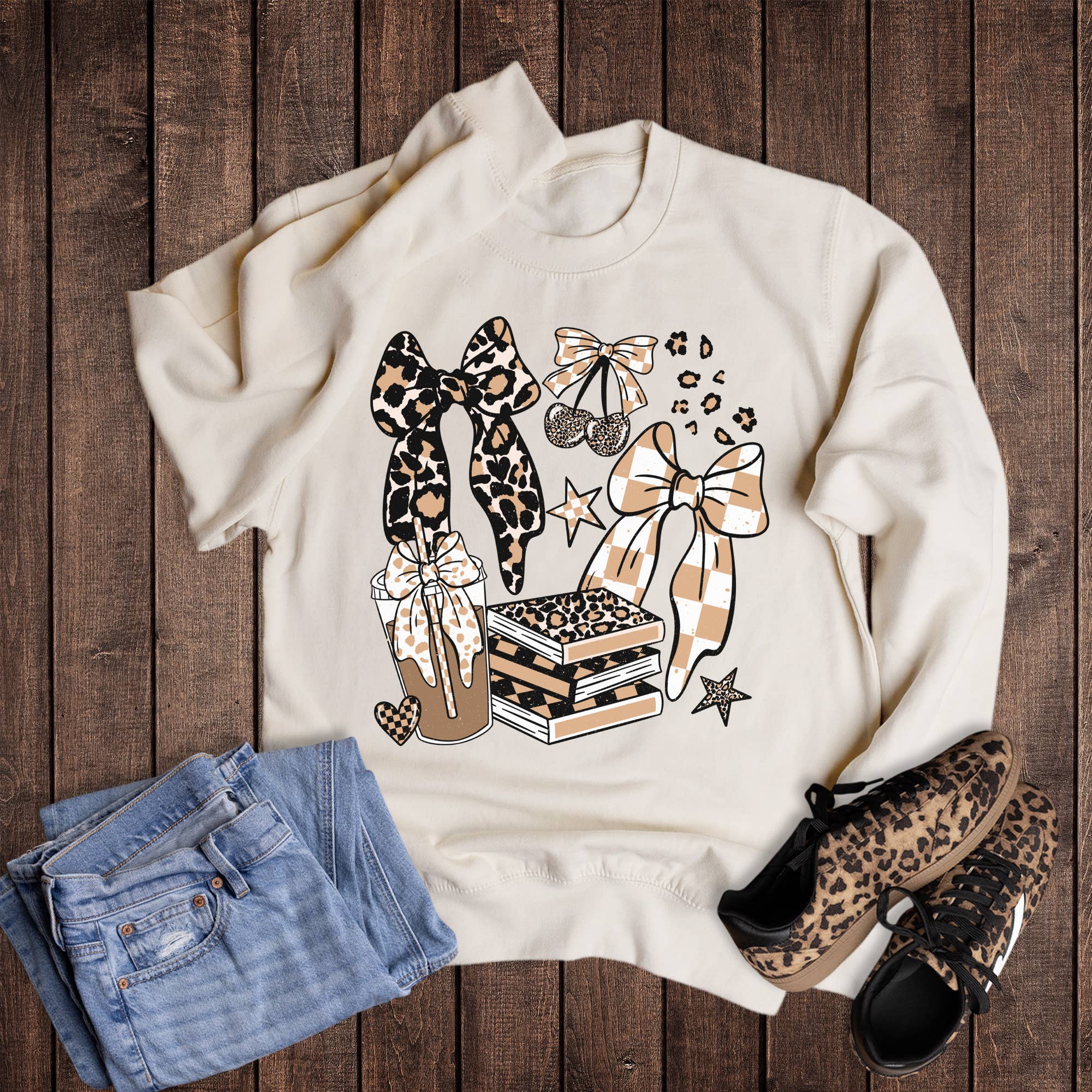 Coffee Bows Books Collage Sweatshirt T-Shirts, Hoodie | PodTeesHub.com