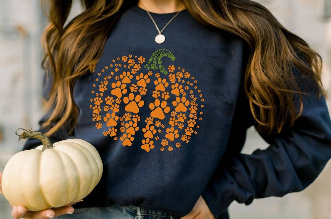 Paw Print Pumpkin Dog Shirt - Retro Halloween Sweatshirt Hoodie | PodTeesHub.com