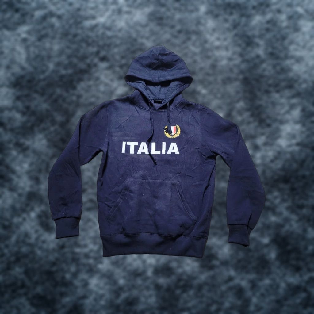 Vintage Chip Hoodie Mens Small Navy Italia Crest Pullover Sweatshirt Italian Flag Print Graphic Prin T-Shirts
