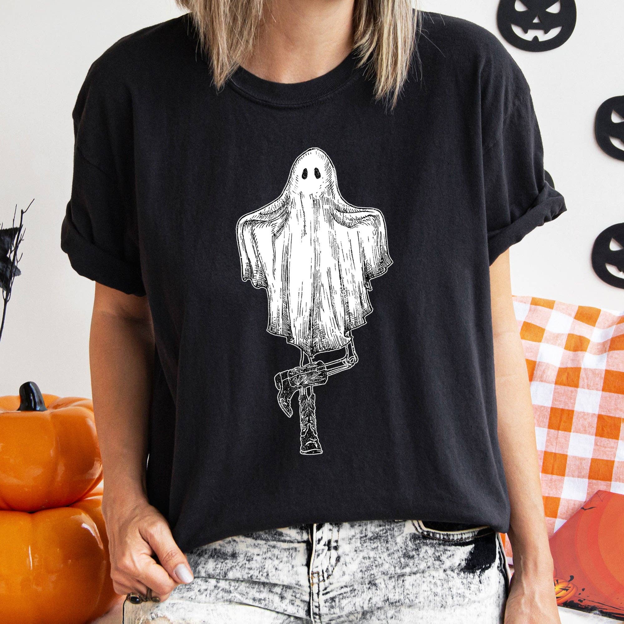 Ghost in Boots Retro Western Halloween T-Shirt Hoodie, Sweatshirt | PodTeesHub.com