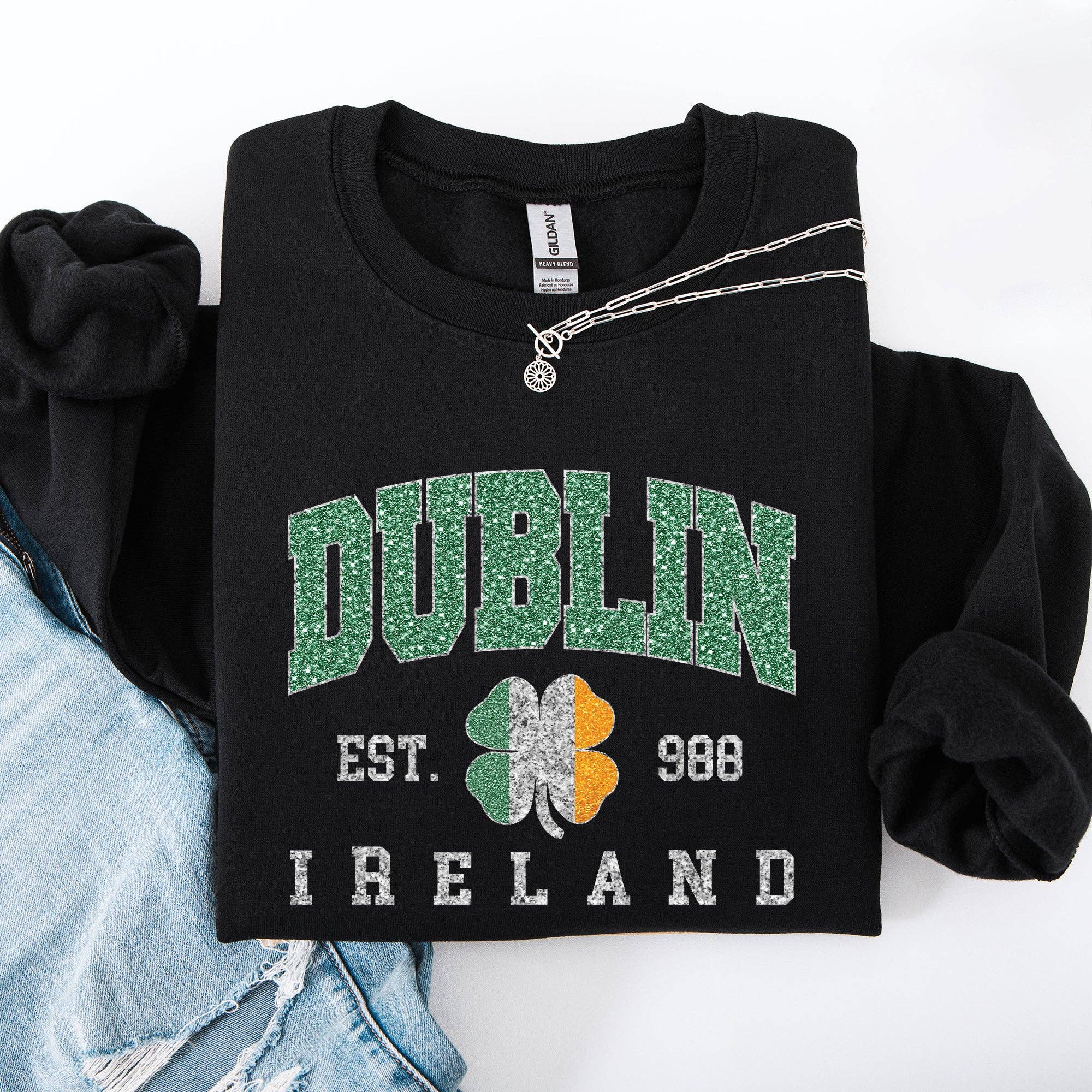 Dublin, Faux Glitter, St Patrick's Day, Shamrock, Sweatshirt T-Shirts, Hoodie | PodTeesHub.com
