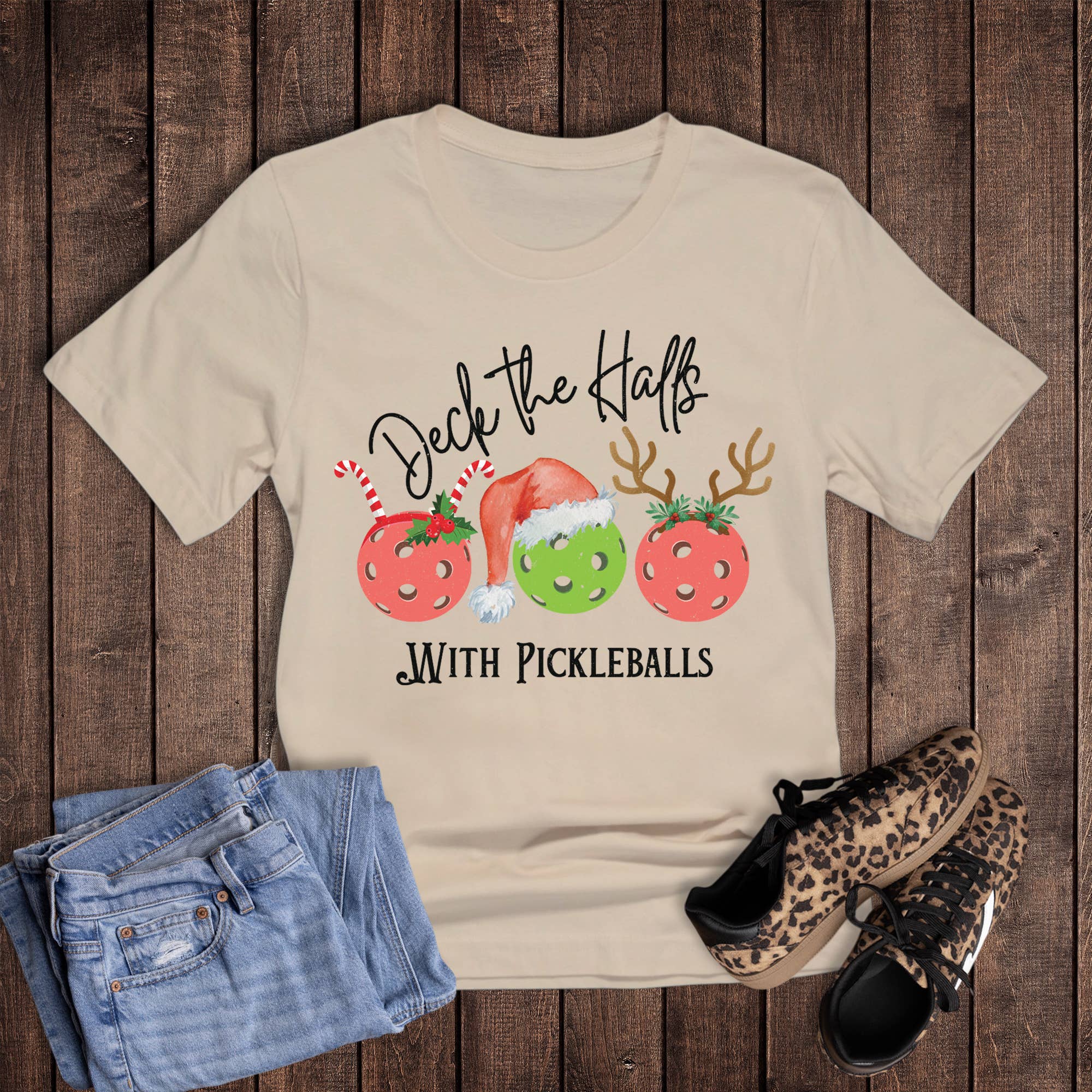 Christmas Deck the Halls with Pickleballs Graphic Tee Hoodie, Sweatshirt | PodTeesHub.com