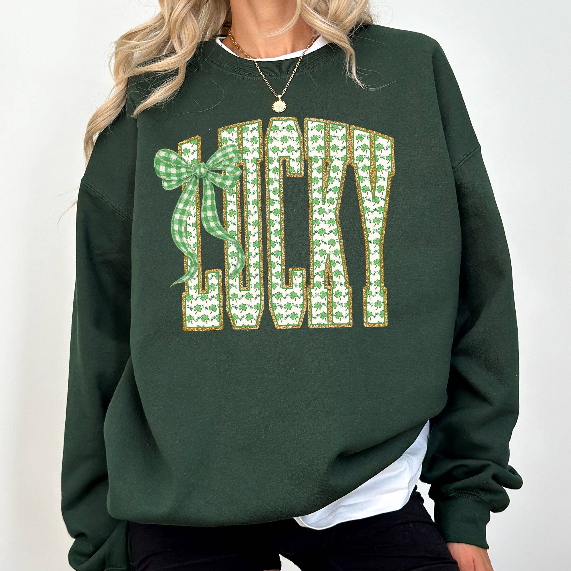 Lucky, Shamrock Print, St Patrick's Day, Irish Sweatshirt T-Shirts, Hoodie | PodTeesHub.com