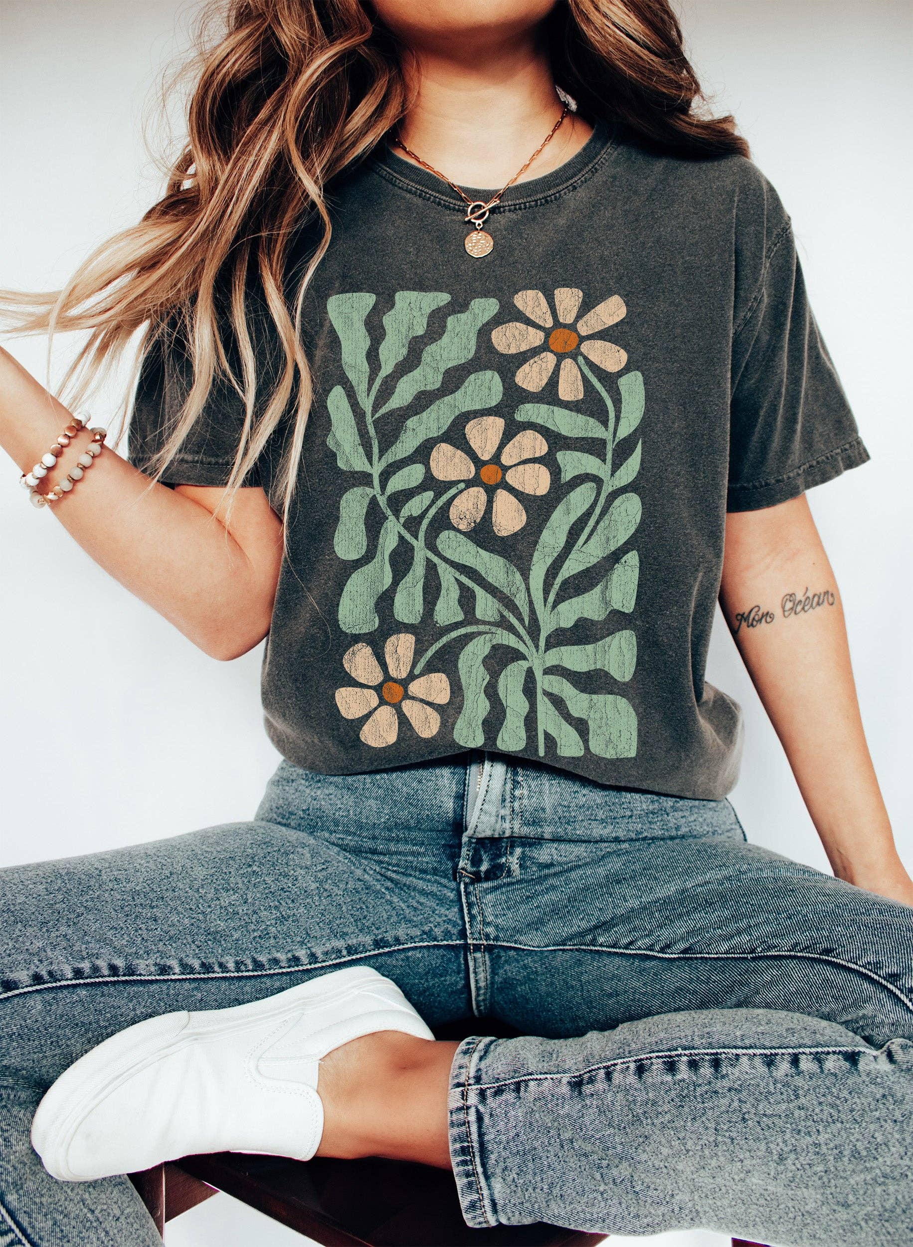 Boho Floral Vintage Cr T-Shirt Hoodie, Sweatshirt | PodTeesHub.com