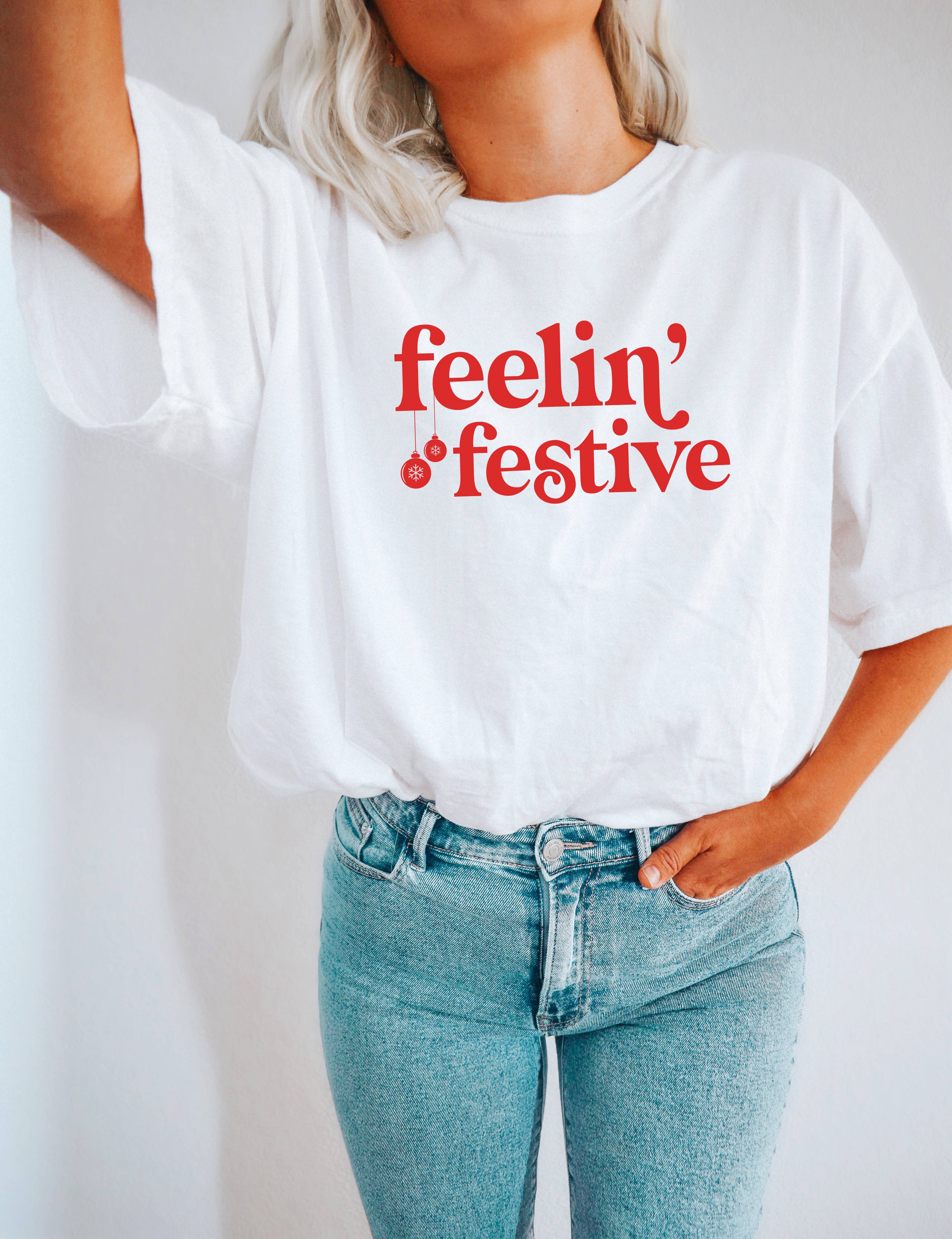 Feelin' Festive, Christmas Shirt, Holiday Shirt Hoodie, Sweatshirt | PodTeesHub.com