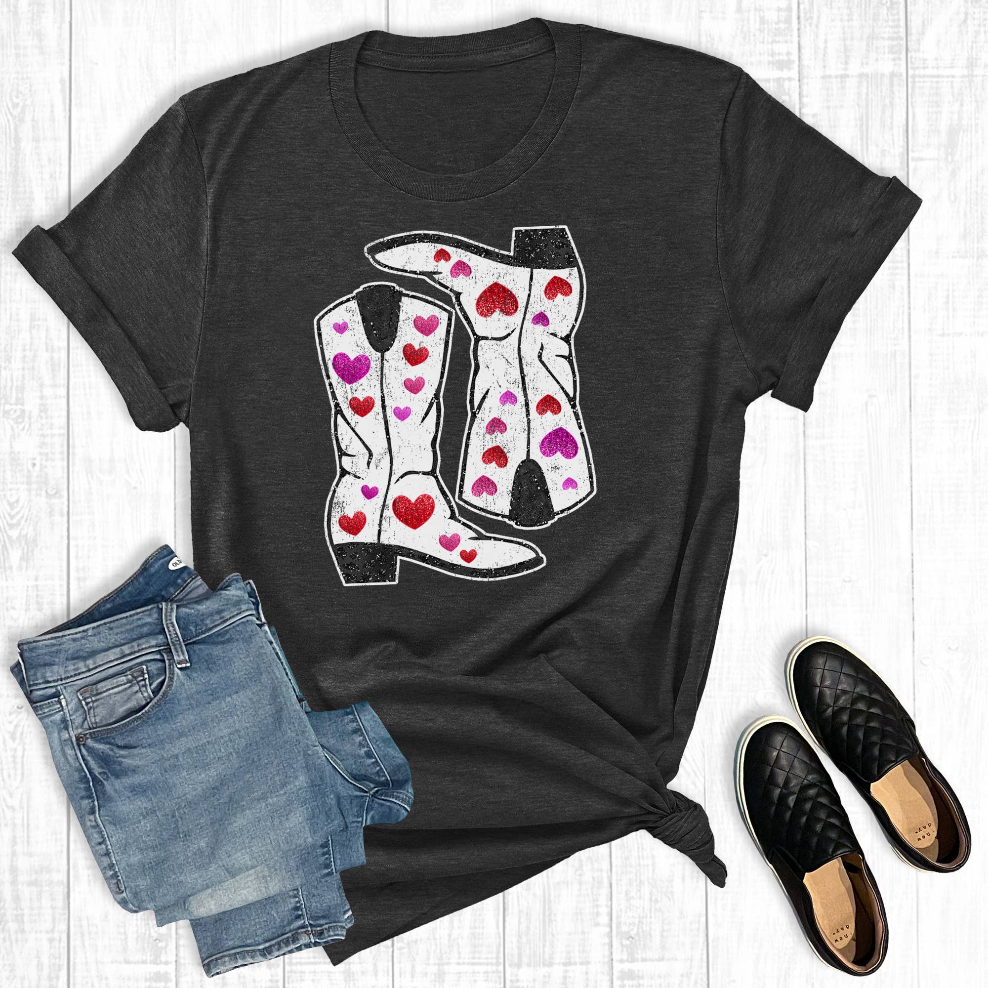 Valentine's Day Love Boots Graphic Tee Hoodie, Sweatshirt | PodTeesHub.com