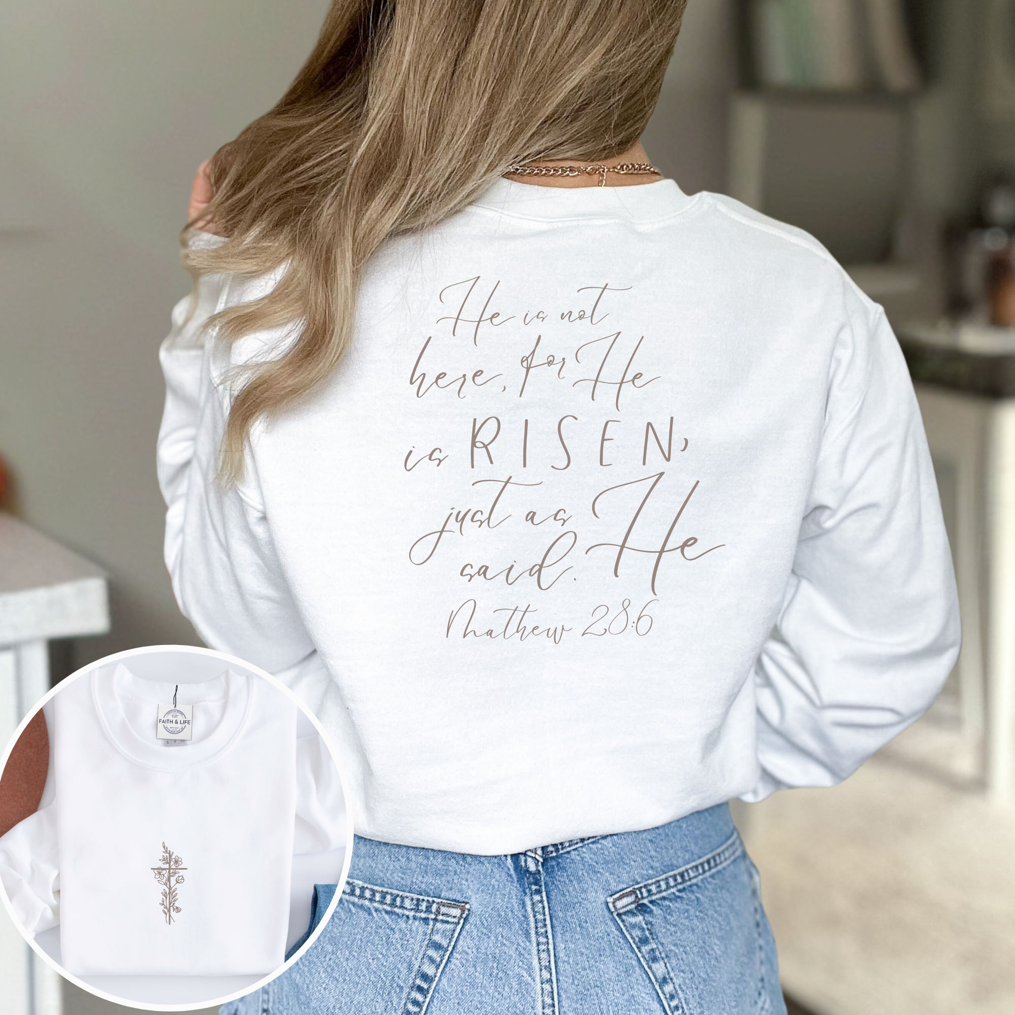 He Is Risen Easter Faith Based Crewneck Sweatshirt T-Shirts, Hoodie | PodTeesHub.com