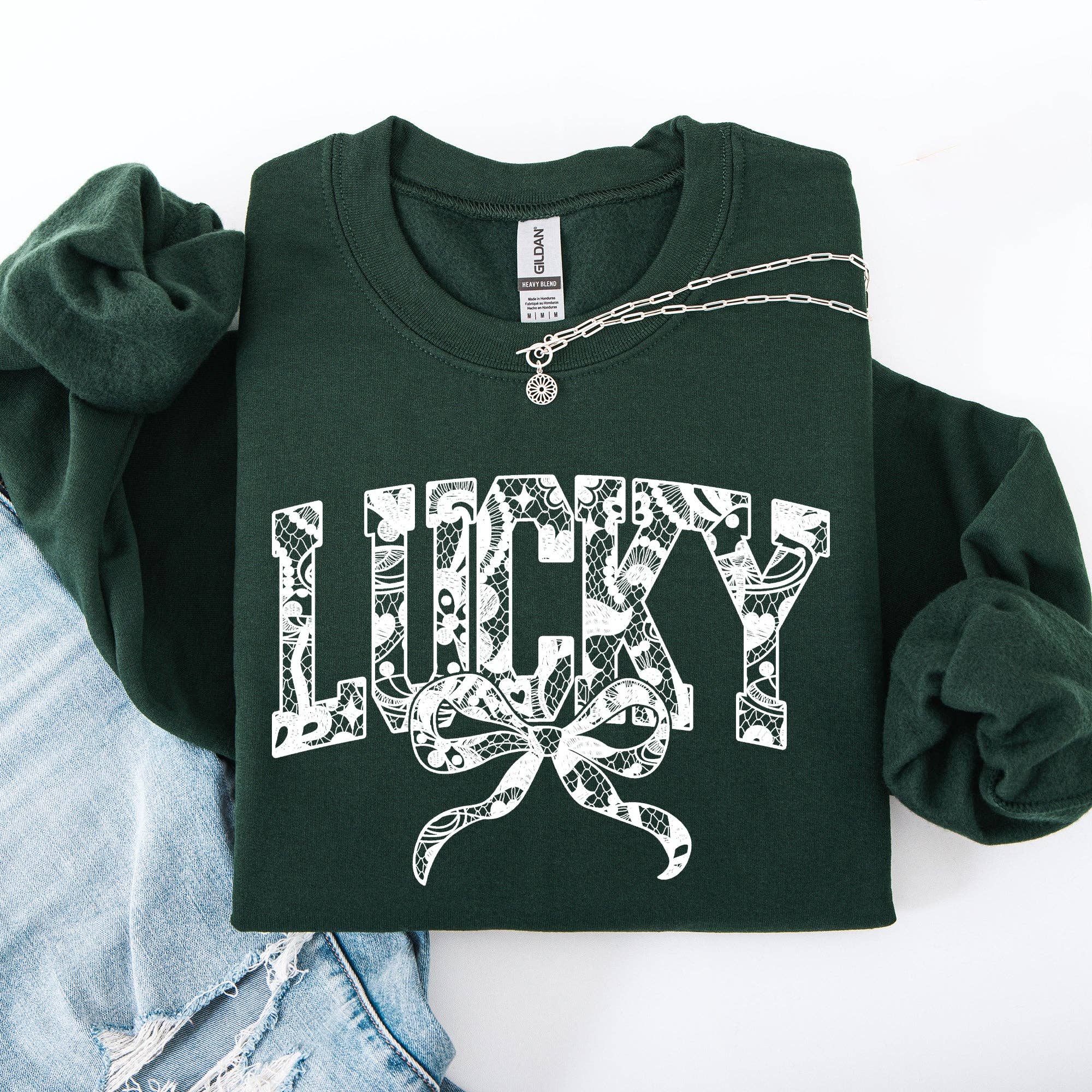 Lucky, Lace, Coquette, Ribbon, St Patrick's Day, Sweatshirt T-Shirts, Hoodie | PodTeesHub.com