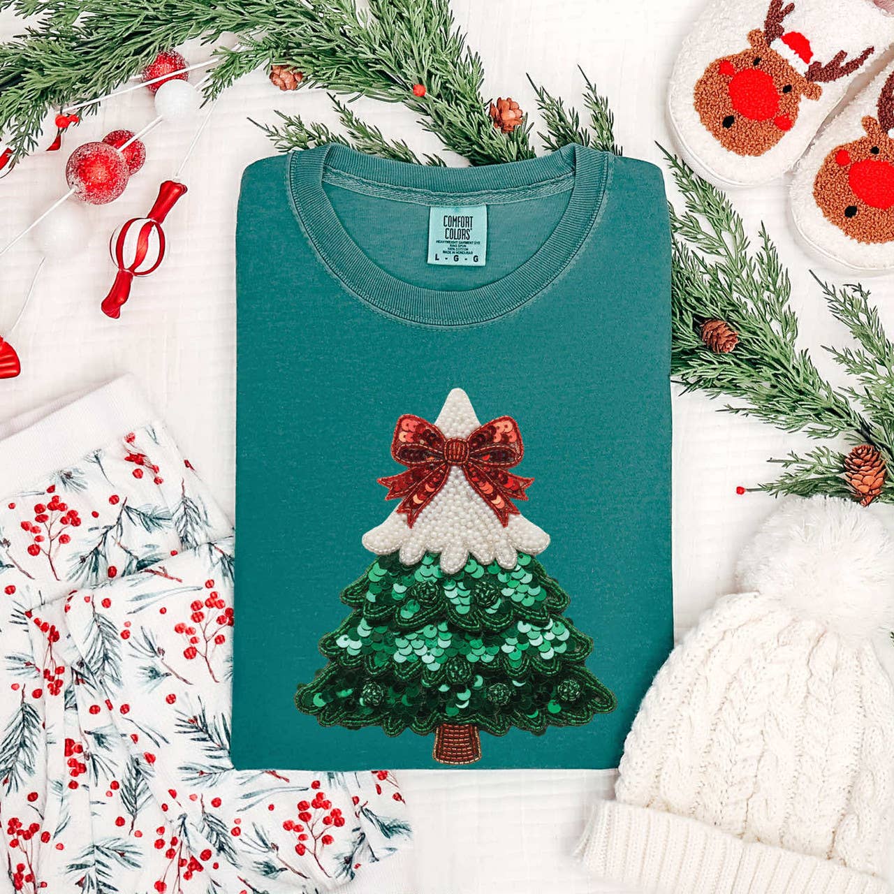 Faux Sequin Christmas Tree Tee Hoodie, Sweatshirt | PodTeesHub.com